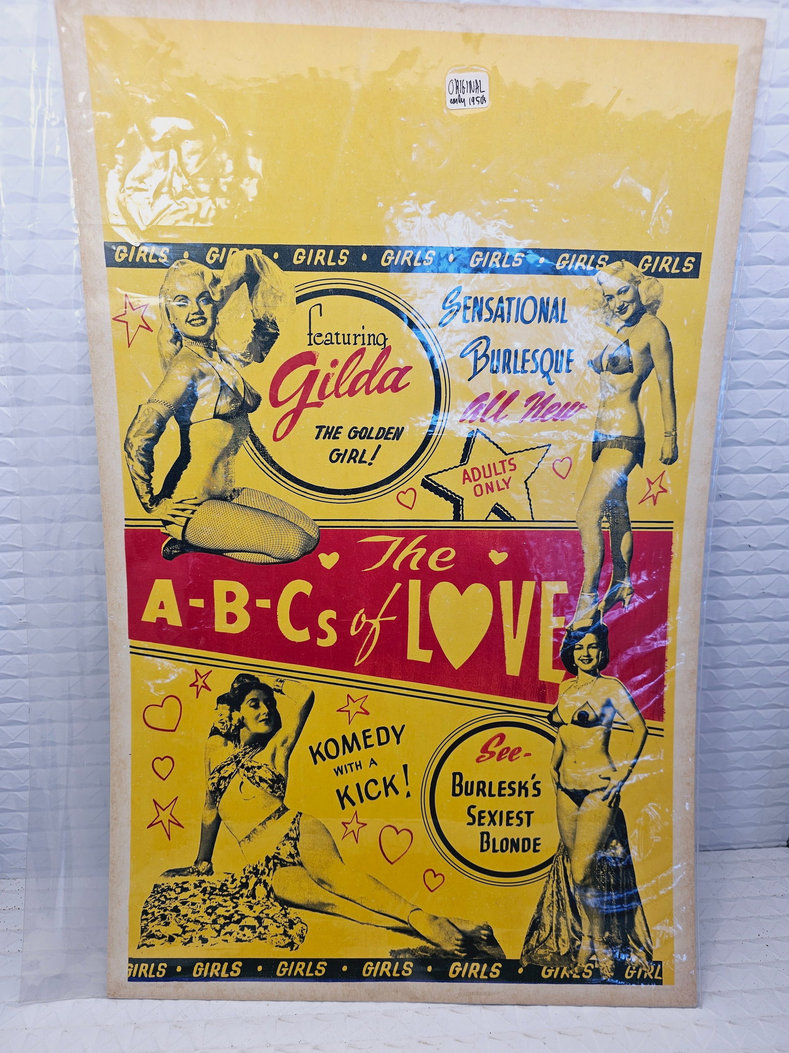 vintage 1953 window card poster for the burlesque film The A-B-C's of Love (1 of 5)