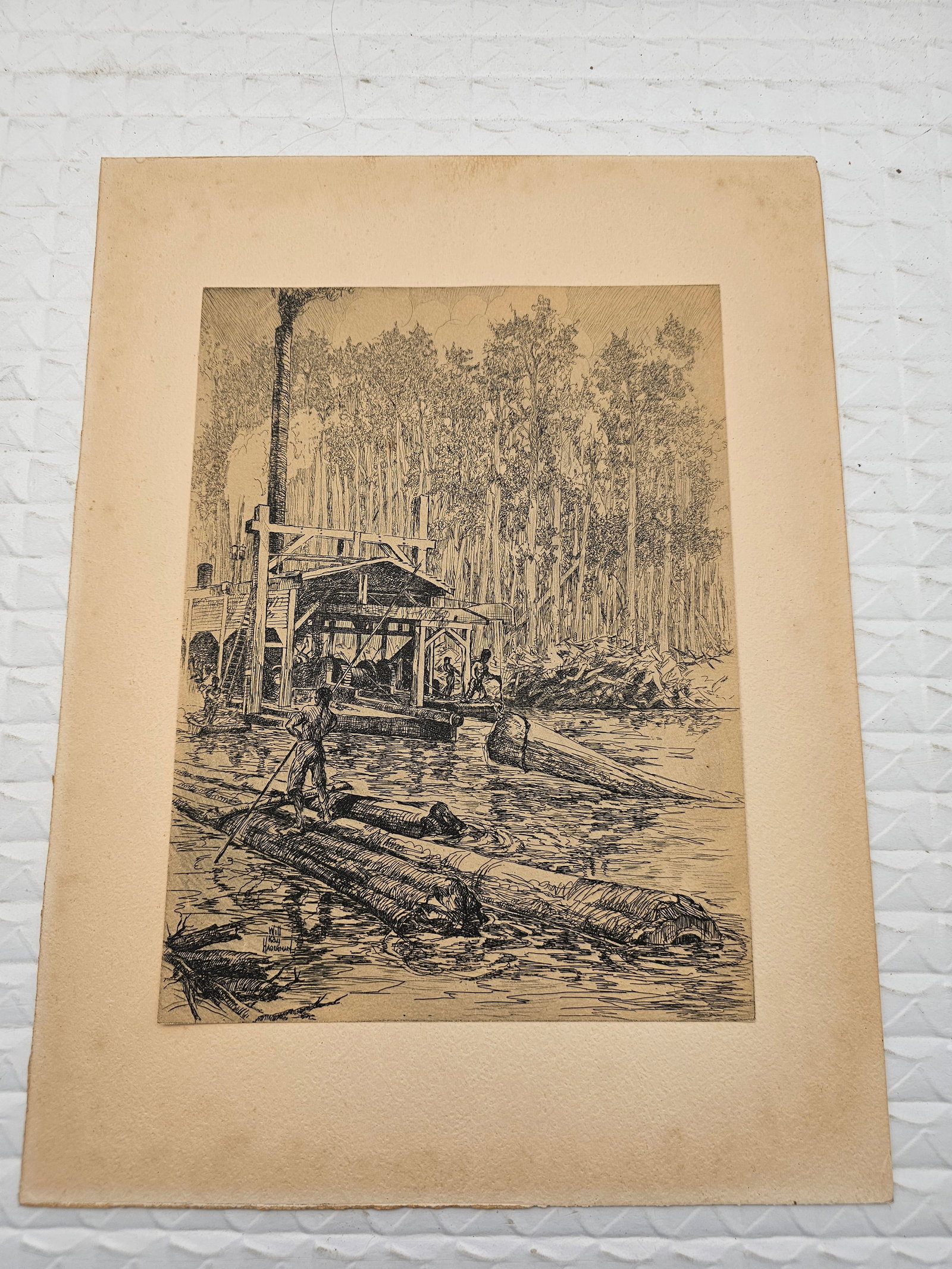 vintage etching or ink drawing William Kay "Kent" Hagerman (1893?1978) (1 of 8)