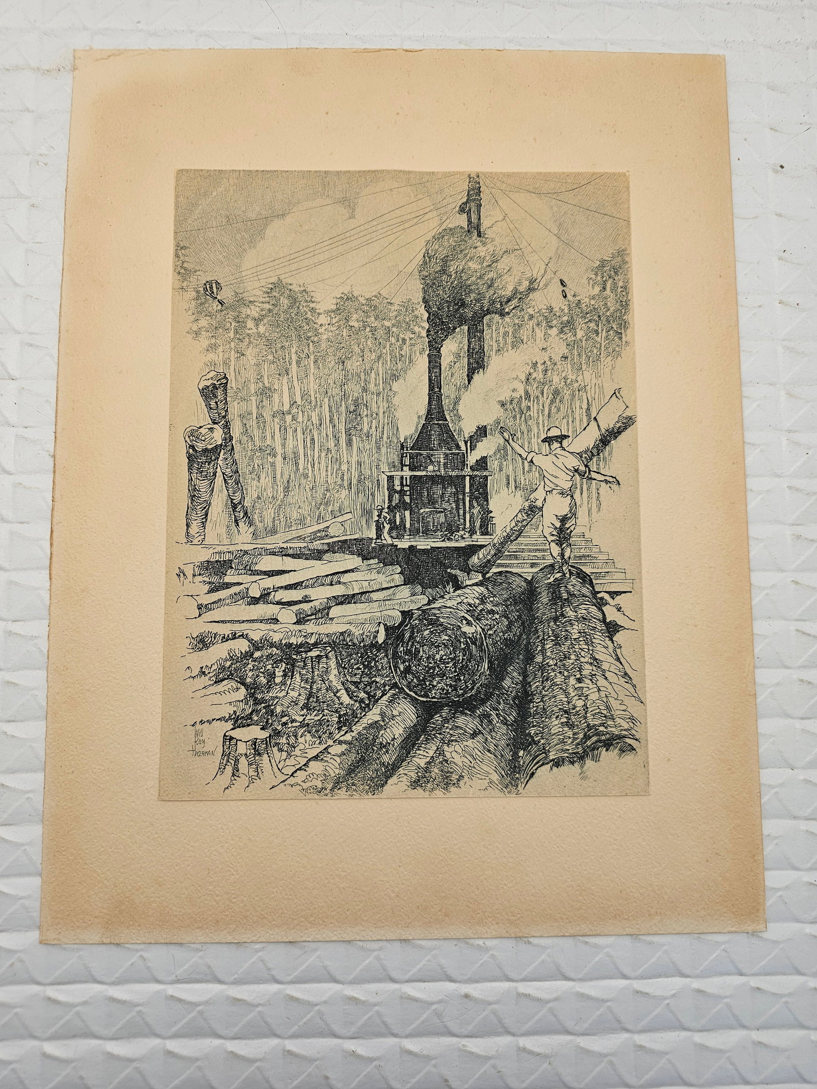 vintage etching or ink drawing William Kay "Kent" Hagerman (1893?1978) (1 of 9)