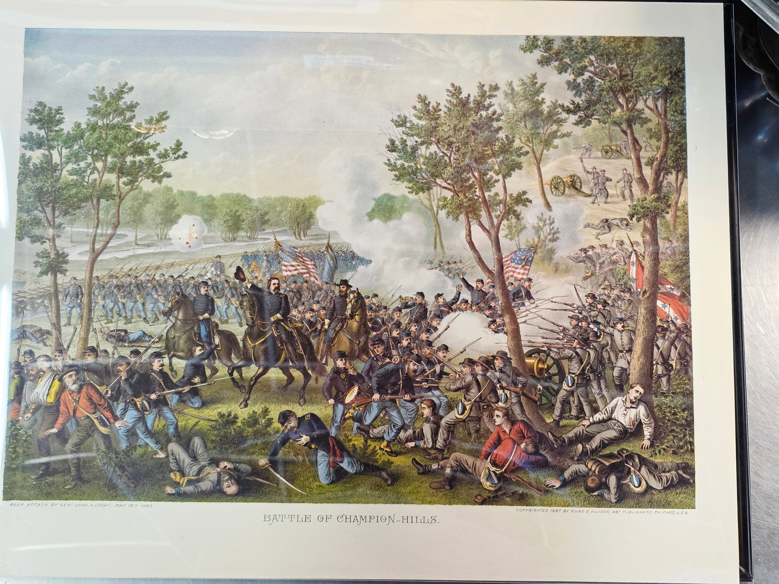 High Quality Newer Print, originaly by Kurz & Allison 24X17: The artwork was created and copyrighted by Kurz & Allison in19th century, company famous for creating a series of stylized American Civil War battle scenes in the late 1880s and early 1890s. This is a