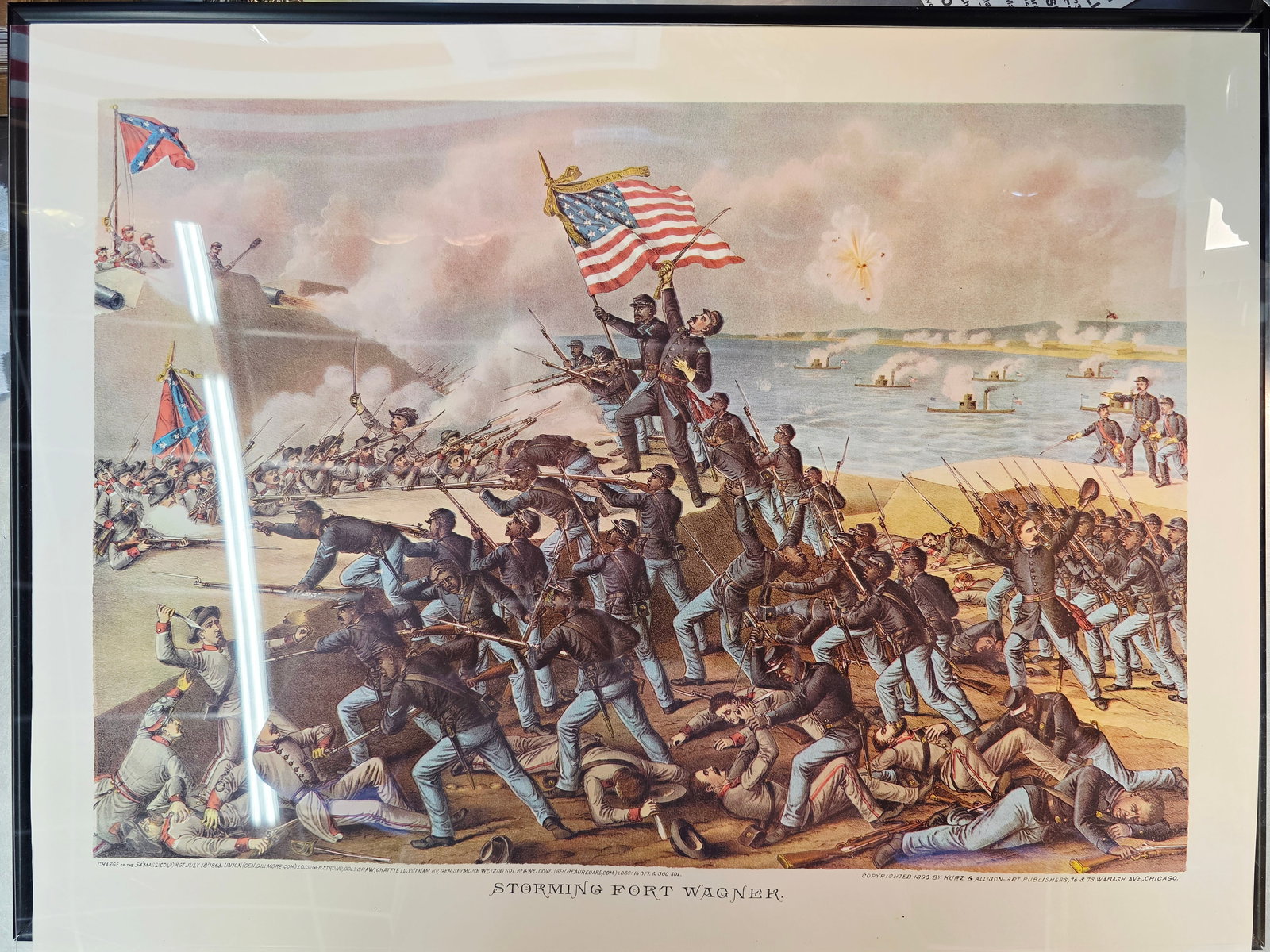 High Quality Newer Print, originaly by Kurz & Allison 24X17: The artwork was created and copyrighted by Kurz & Allison in19th century, company famous for creating a series of stylized American Civil War battle scenes in the late 1880s and early 1890s. This is a