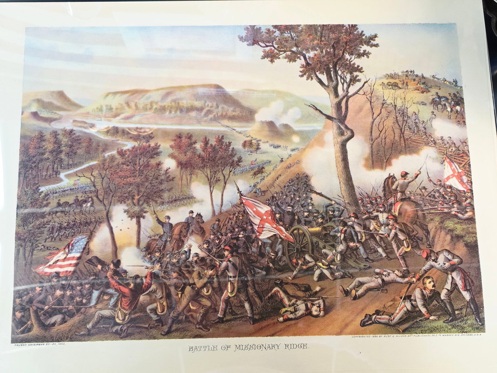 High Quality Newer Print, originaly by Kurz & Allison 24X17: The artwork was created and copyrighted by Kurz & Allison in19th century, company famous for creating a series of stylized American Civil War battle scenes in the late 1880s and early 1890s. This is a