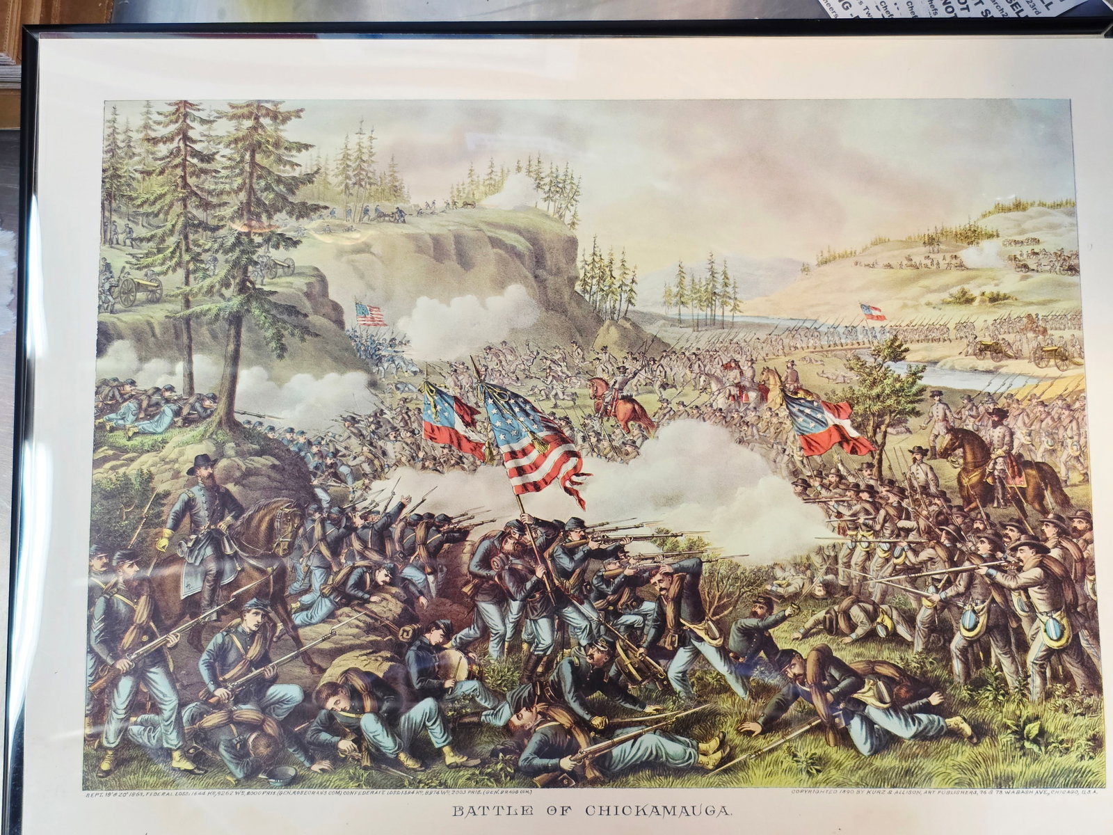 High Quality Newer Print, originaly by Kurz & Allison 24X17: The artwork was created and copyrighted by Kurz & Allison in19th century, company famous for creating a series of stylized American Civil War battle scenes in the late 1880s and early 1890s. This is a