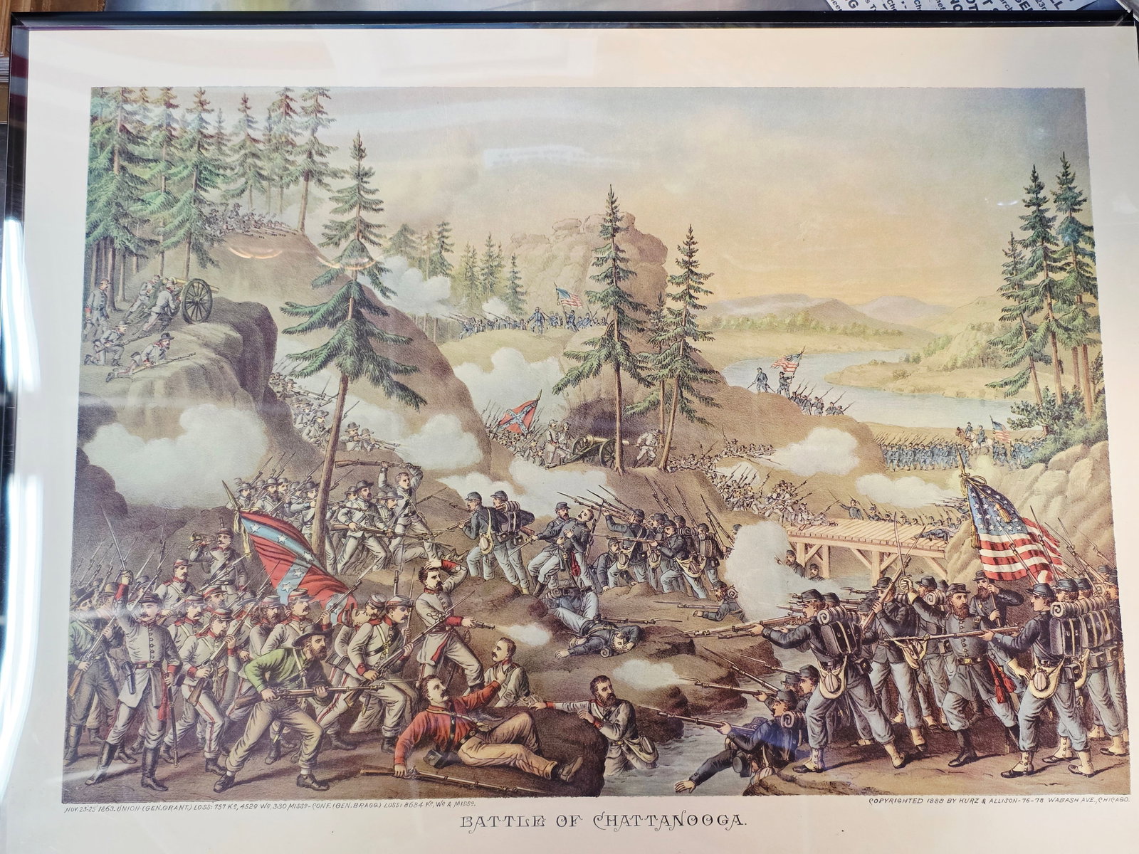 High Quality Newer Print, originaly by Kurz & Allison 24X17: The artwork was created and copyrighted by Kurz & Allison in19th century, company famous for creating a series of stylized American Civil War battle scenes in the late 1880s and early 1890s. This is a