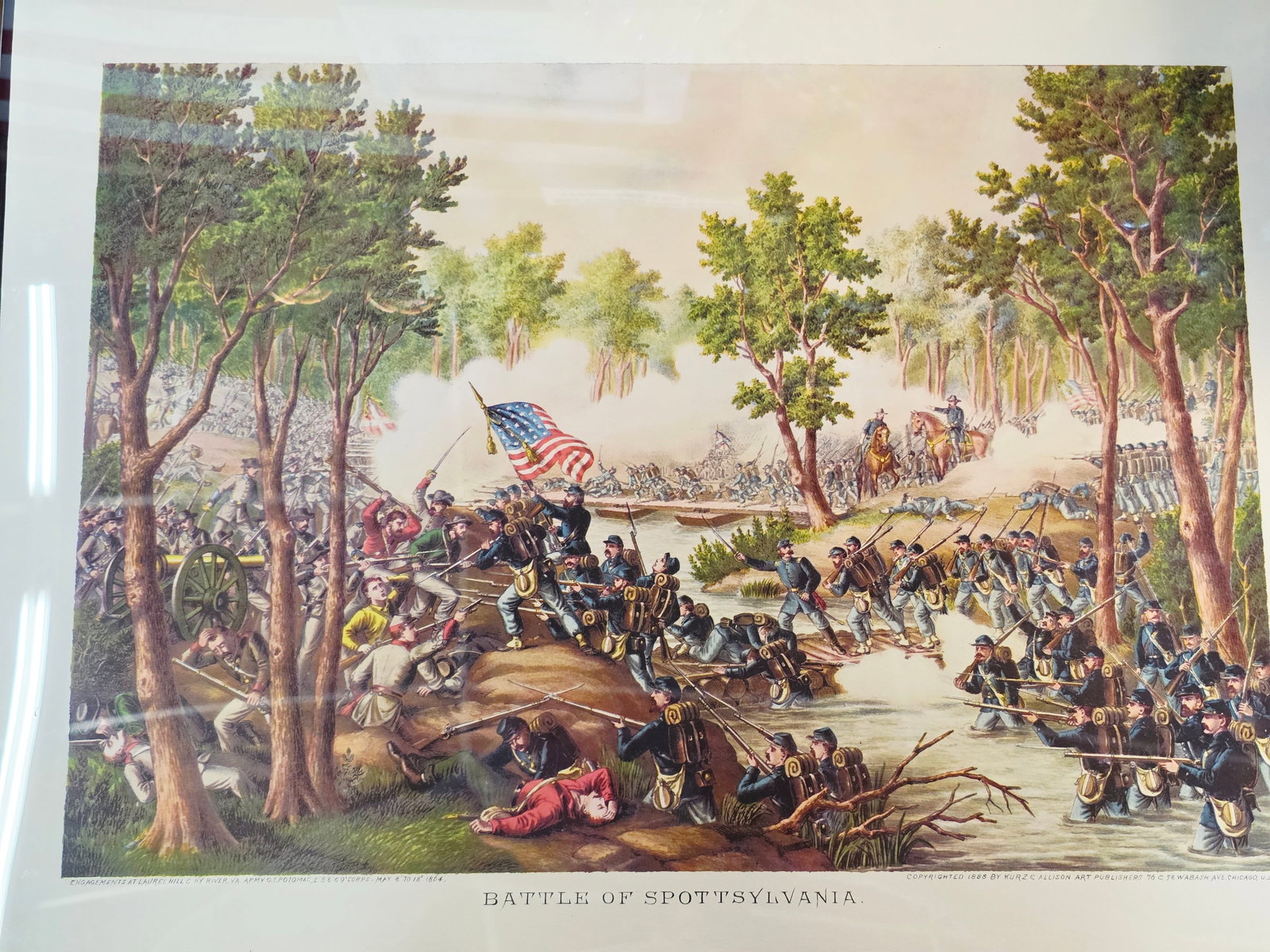 High Quality Newer Print, originaly by Kurz & Allison 24X17: The artwork was created and copyrighted by Kurz & Allison in19th century, company famous for creating a series of stylized American Civil War battle scenes in the late 1880s and early 1890s. This is a