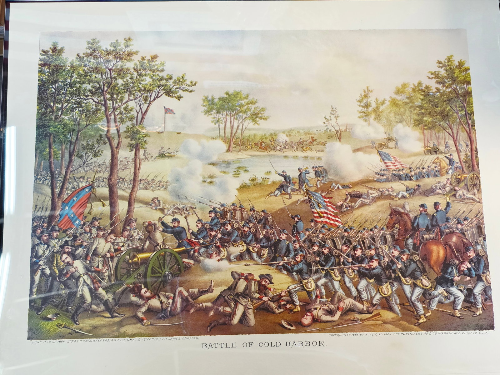 High Quality Newer Print, originaly by Kurz & Allison 24X17: The artwork was created and copyrighted by Kurz & Allison in19th century, company famous for creating a series of stylized American Civil War battle scenes in the late 1880s and early 1890s. This is a