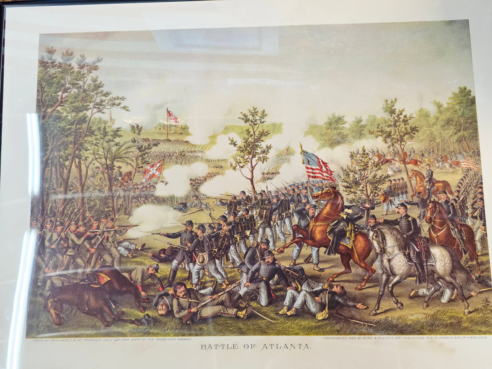 High Quality Newer Print, originaly by Kurz & Allison 24X17: The artwork was created and copyrighted by Kurz & Allison in19th century, company famous for creating a series of stylized American Civil War battle scenes in the late 1880s and early 1890s. This is a