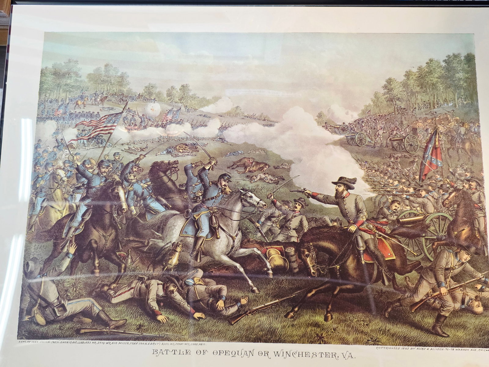 High Quality Newer Print, originaly by Kurz & Allison 24X17: The artwork was created and copyrighted by Kurz & Allison in19th century, company famous for creating a series of stylized American Civil War battle scenes in the late 1880s and early 1890s. This is a
