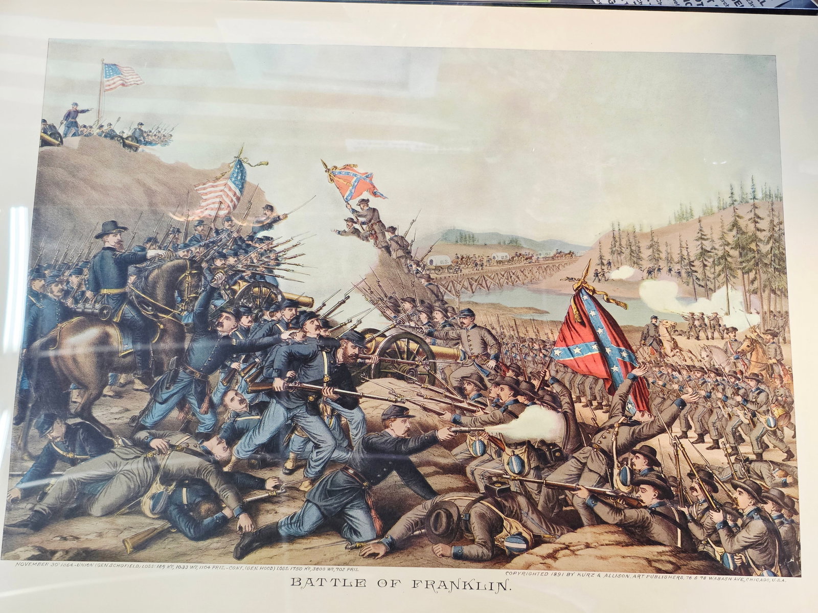 High Quality Newer Print, originaly by Kurz & Allison 24X17: The artwork was created and copyrighted by Kurz & Allison in19th century, company famous for creating a series of stylized American Civil War battle scenes in the late 1880s and early 1890s. This is a