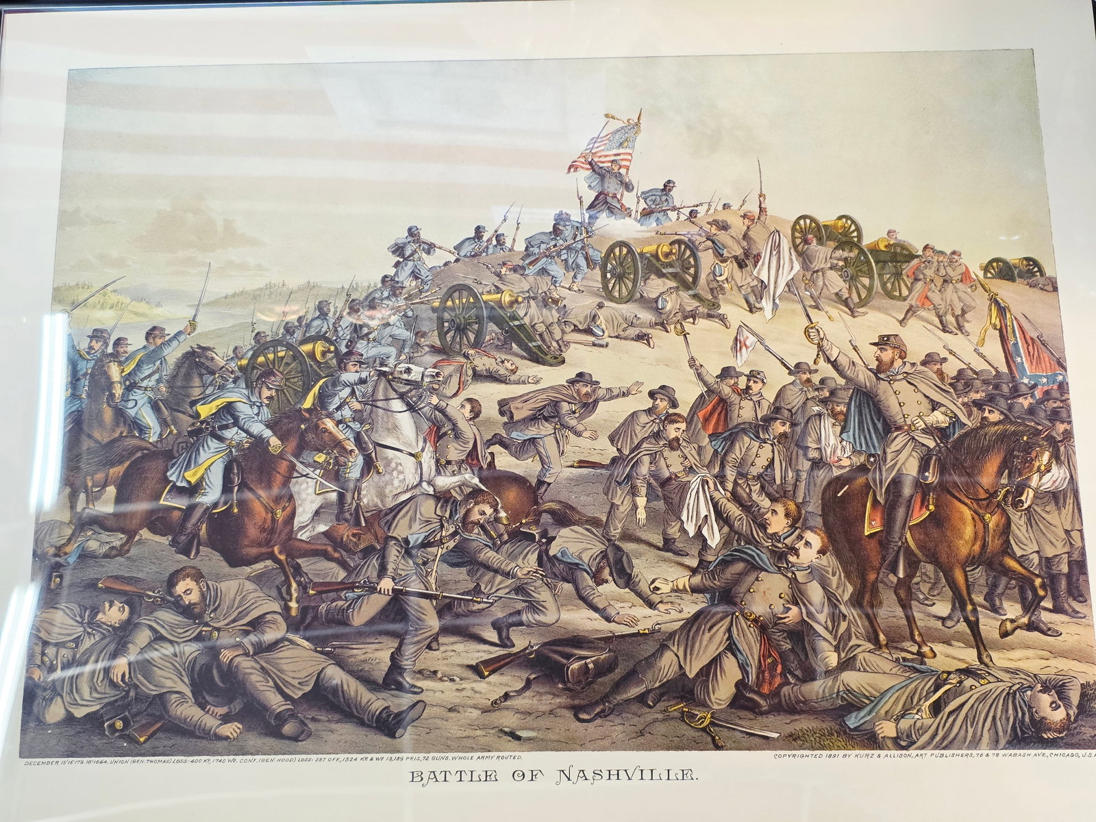 High Quality Newer Print, originaly by Kurz & Allison 24X17: The artwork was created and copyrighted by Kurz & Allison in19th century, company famous for creating a series of stylized American Civil War battle scenes in the late 1880s and early 1890s. This is a