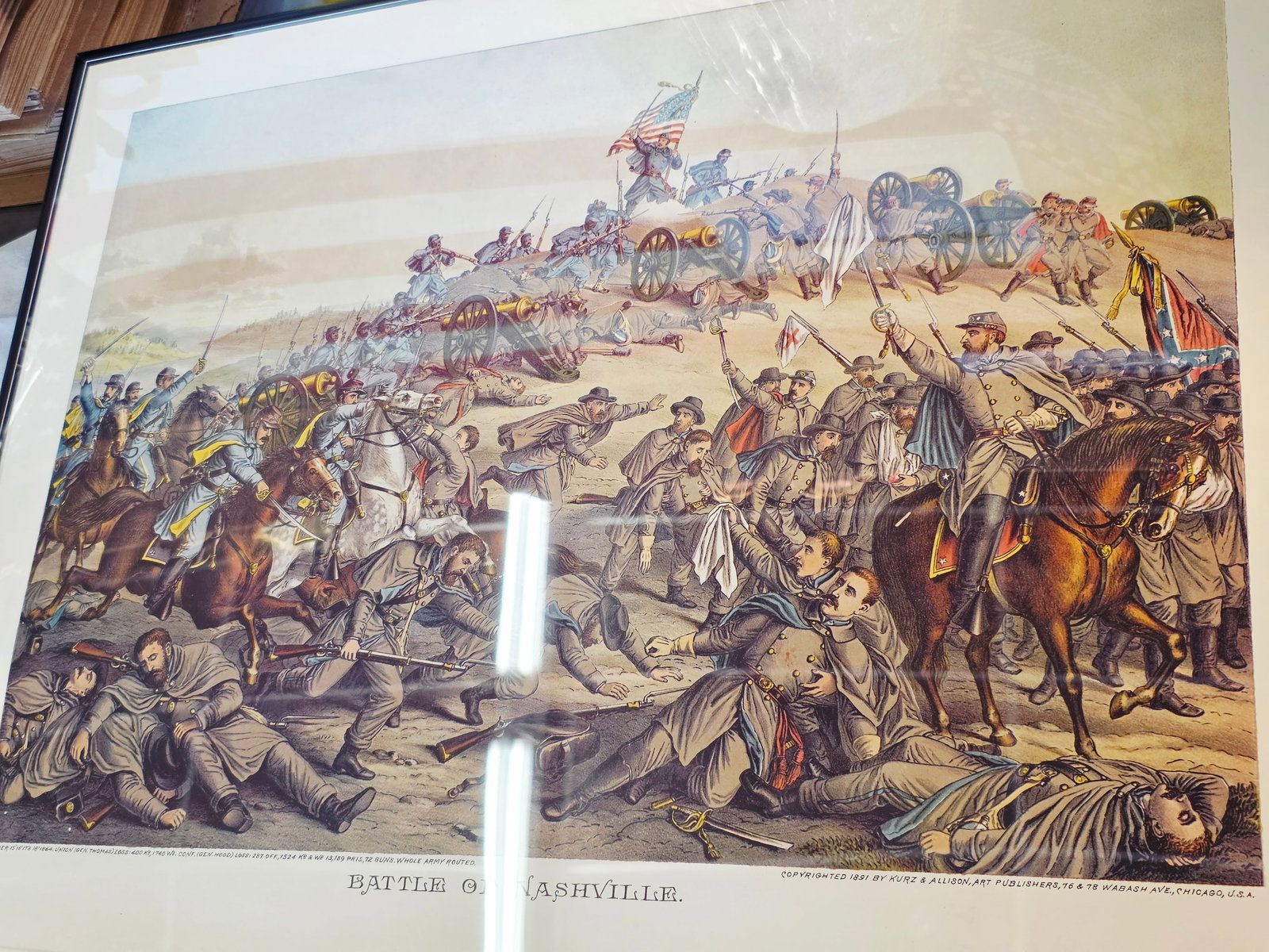 High Quality Newer Print, originaly by Kurz & Allison 24X17: The artwork was created and copyrighted by Kurz & Allison in19th century, company famous for creating a series of stylized American Civil War battle scenes in the late 1880s and early 1890s. This is a