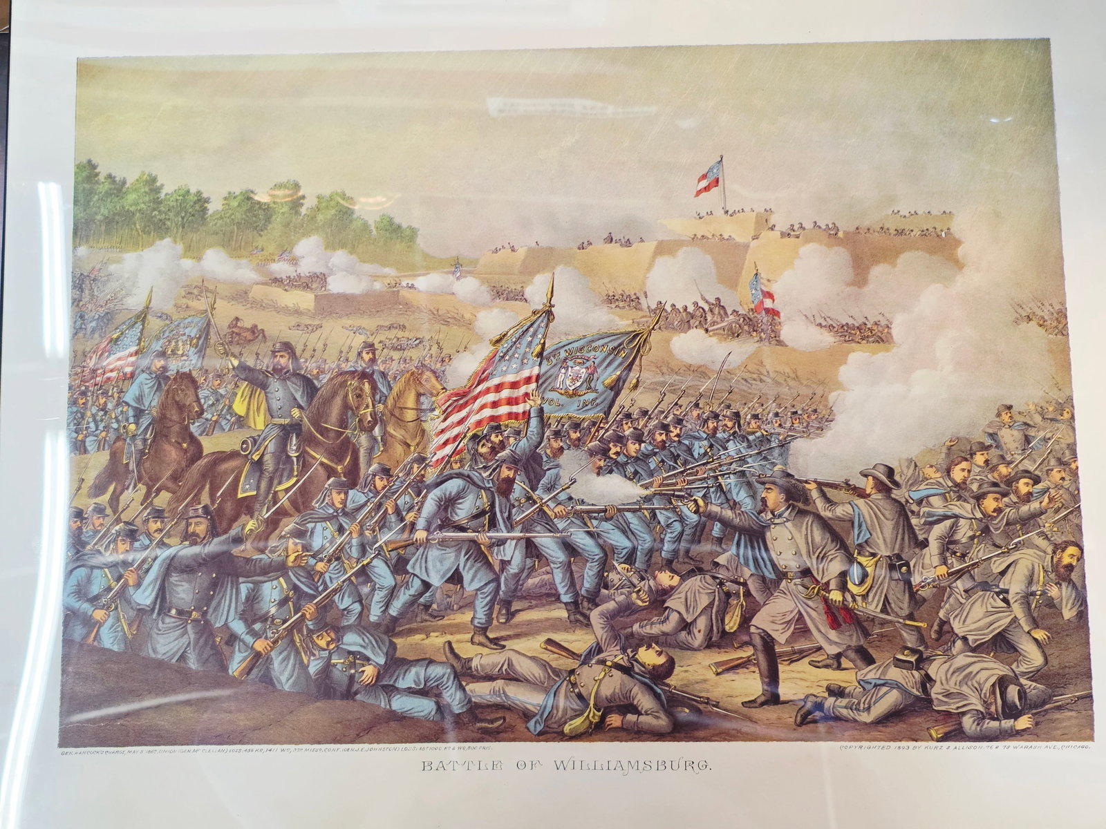 High Quality Newer Print, originaly by Kurz & Allison 24X17: The artwork was created and copyrighted by Kurz & Allison in19th century, company famous for creating a series of stylized American Civil War battle scenes in the late 1880s and early 1890s. This is a