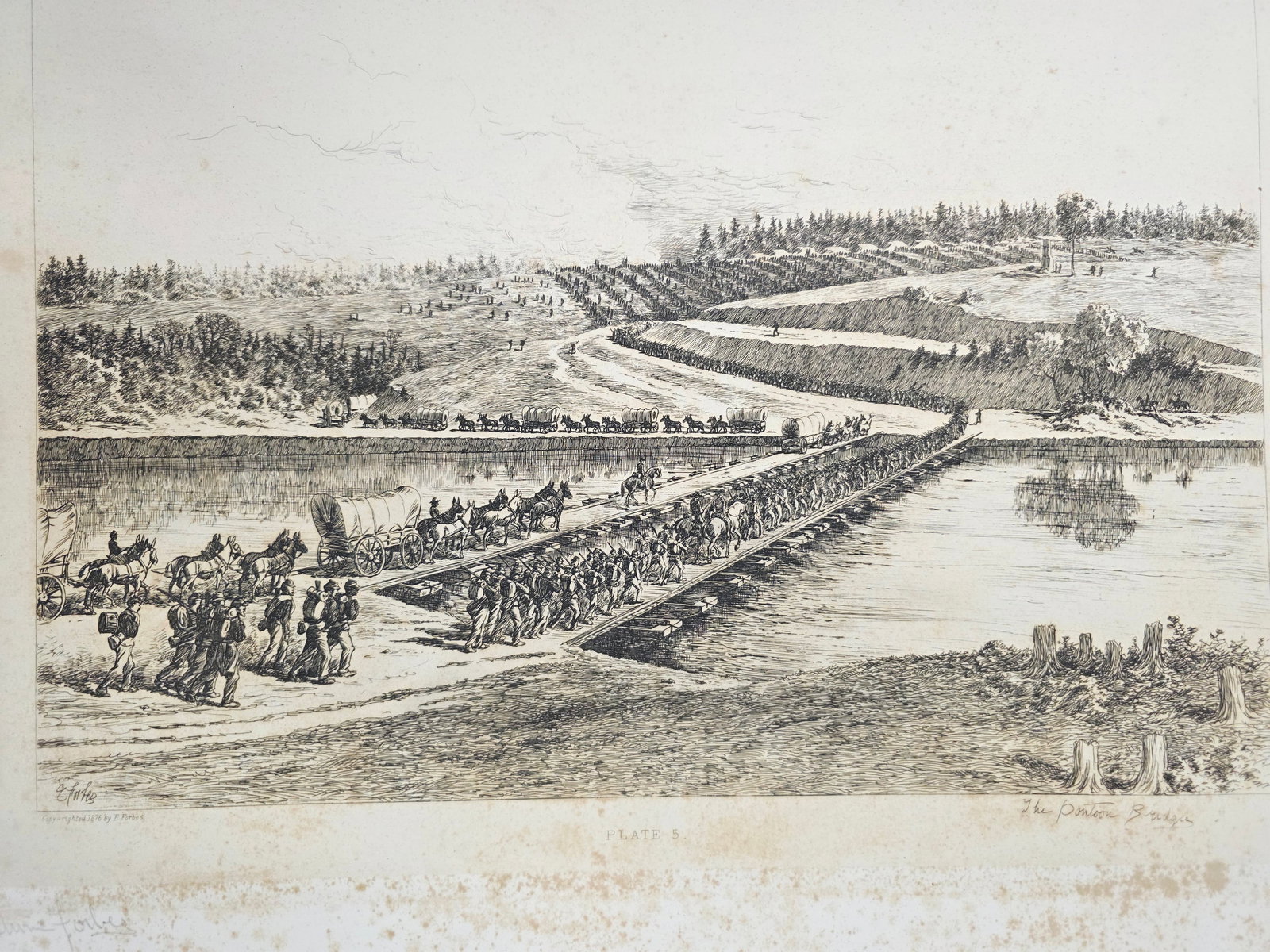 Original copper plate etching by artist Edwin Forbes SIGNED IN PENCIL BY ARTIST no.5: Foxing on the matte part (Passe-partout), some on the plate part. Please note that foxing can be professionally removed. Original copper plate etching by artist Edwin Forbes SIGNED IN PENCIL BY ARTIST