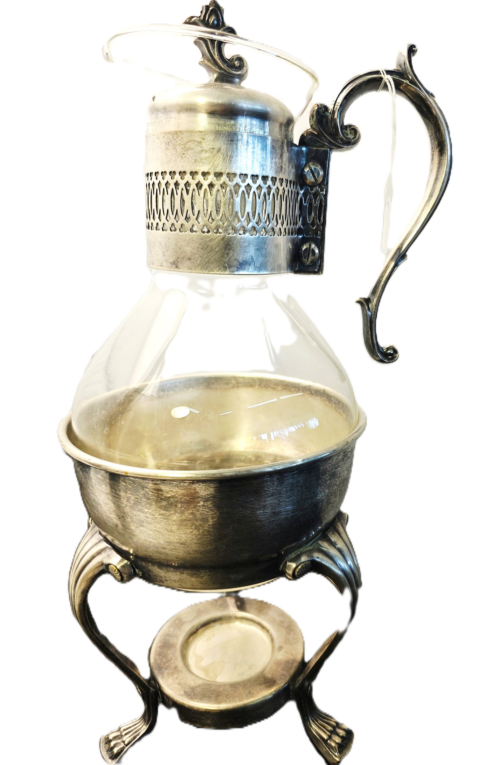 vintage silver-plated glass coffee carafe with a warming stand (1 of 8)