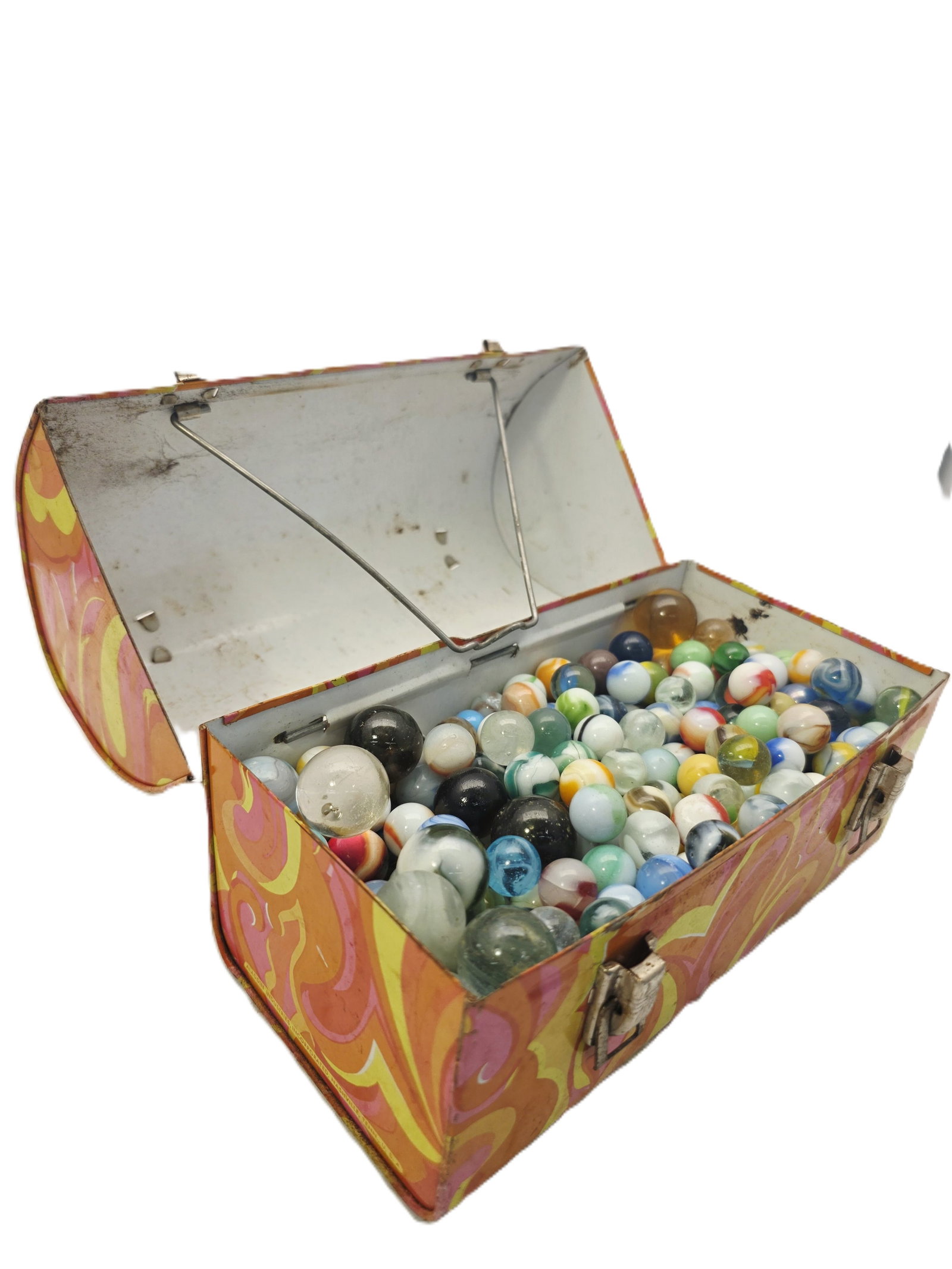 rare 1960s lunch box filled with old marbles - as found on the estate (1 of 16)