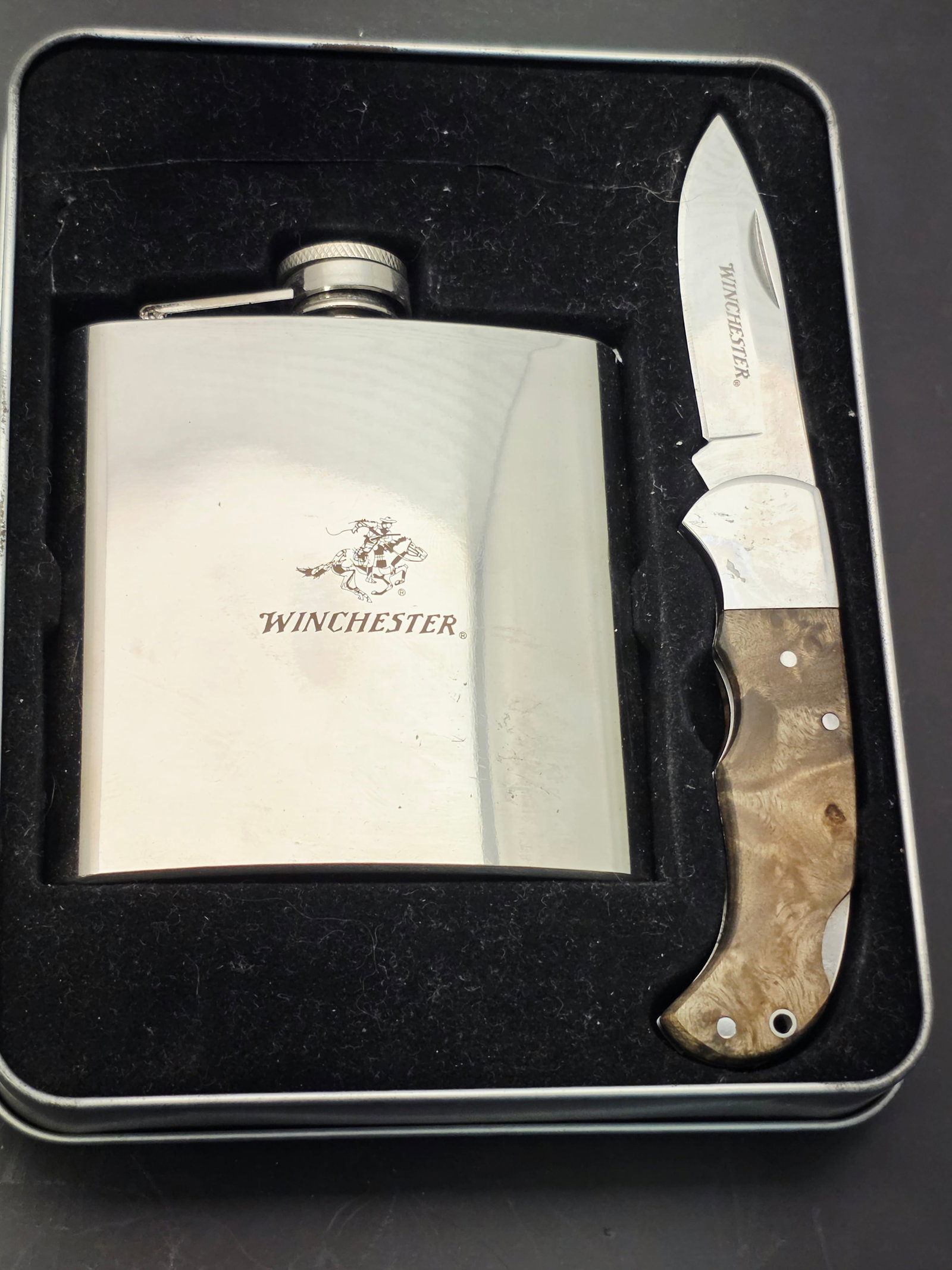 stainless steel flask and a folding knife (1 of 5)