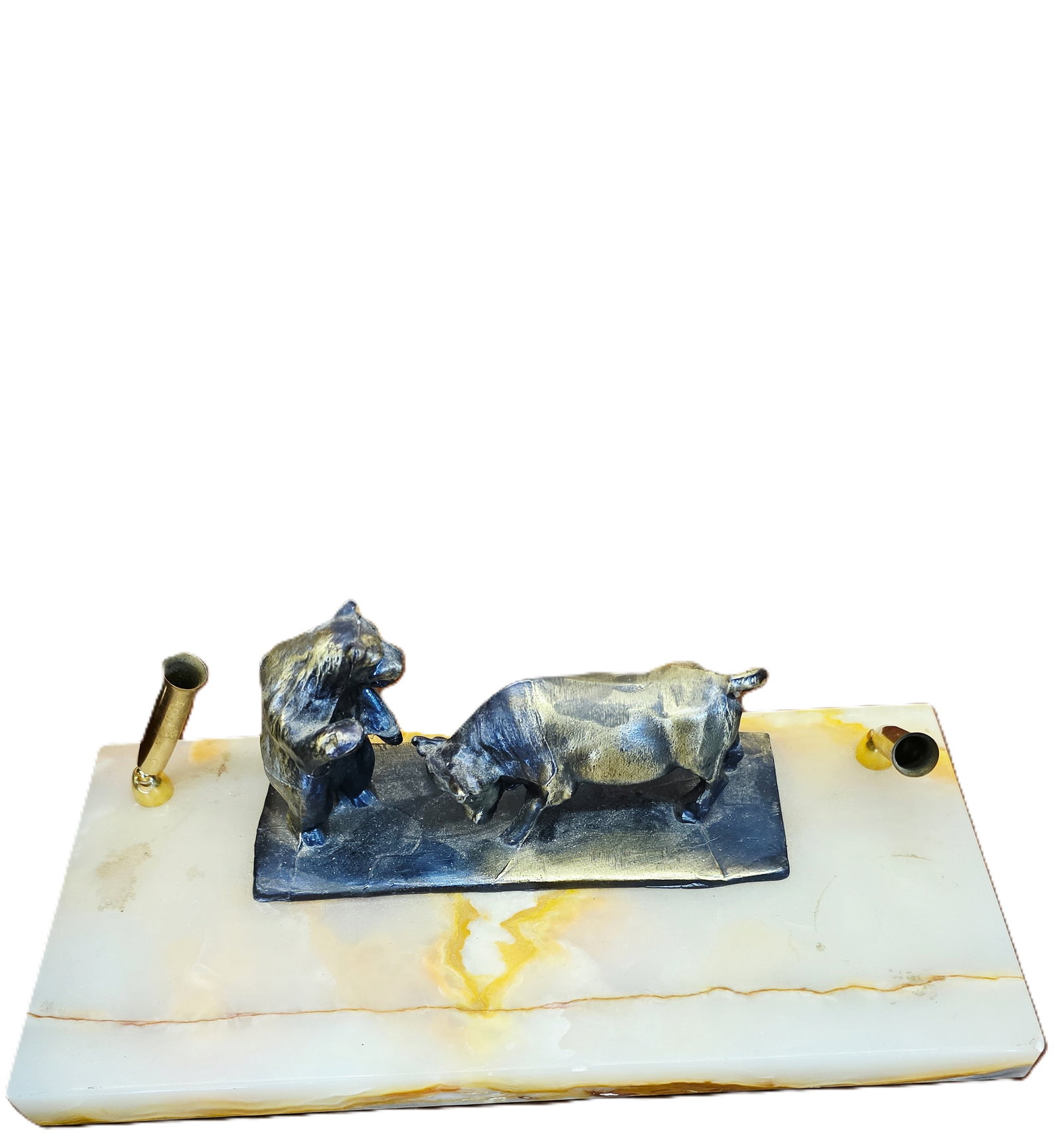 Rare Wall street bear and bull fighting desk pen holders (1 of 7)