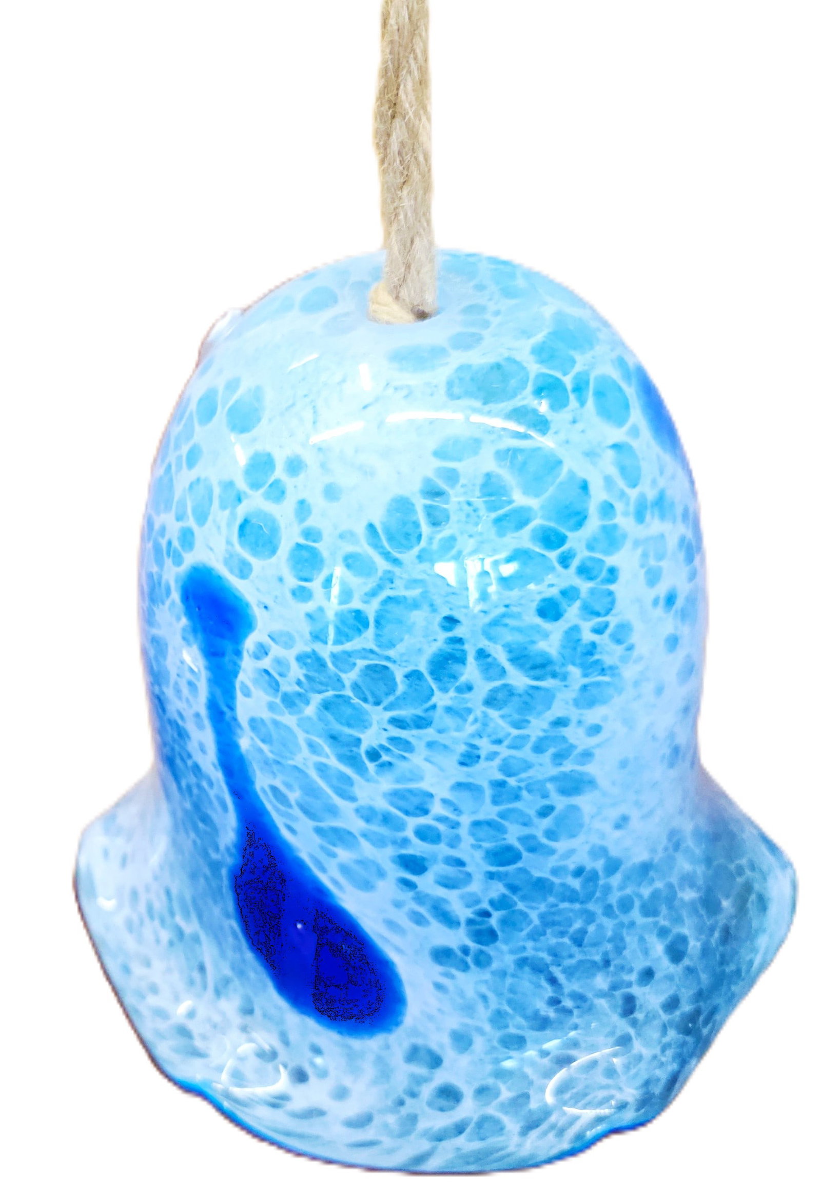speckled blue art glass wind chime bell: his is an hand crafted speckled blue art glass wind chime bell