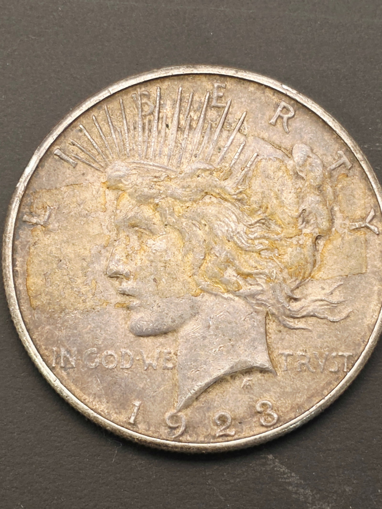 1923 United States Peace Silver Dollar: 1923 United States Peace Silver Dollar. Here are some details regarding this coin:Composition: These coins were minted from 1921 to 1935 and are composed of 90% silver.Values: Current market prices