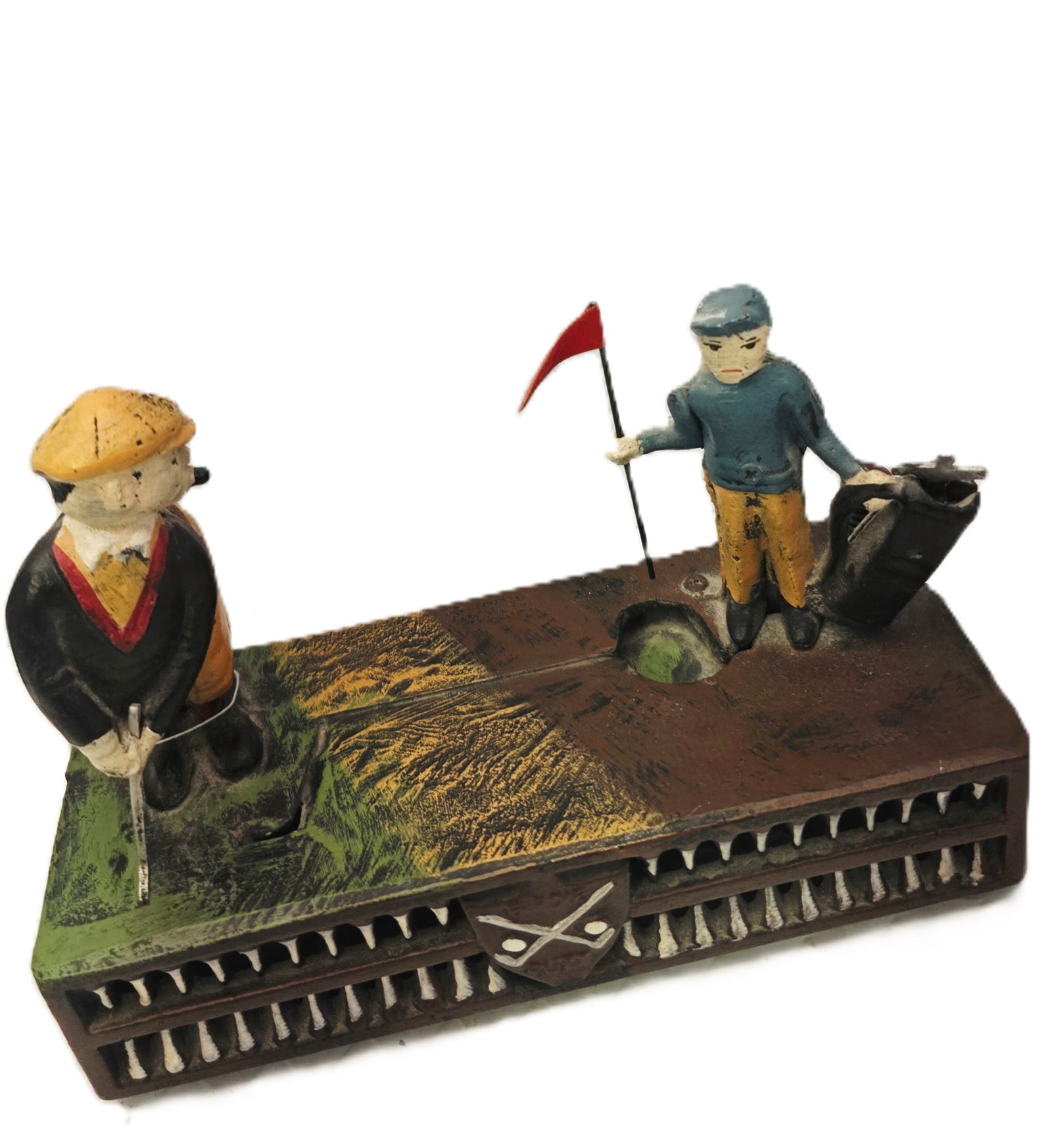 cast iron mechanical coin bank modeled as a "Birdie Putt" golf scene, works (1 of 12)