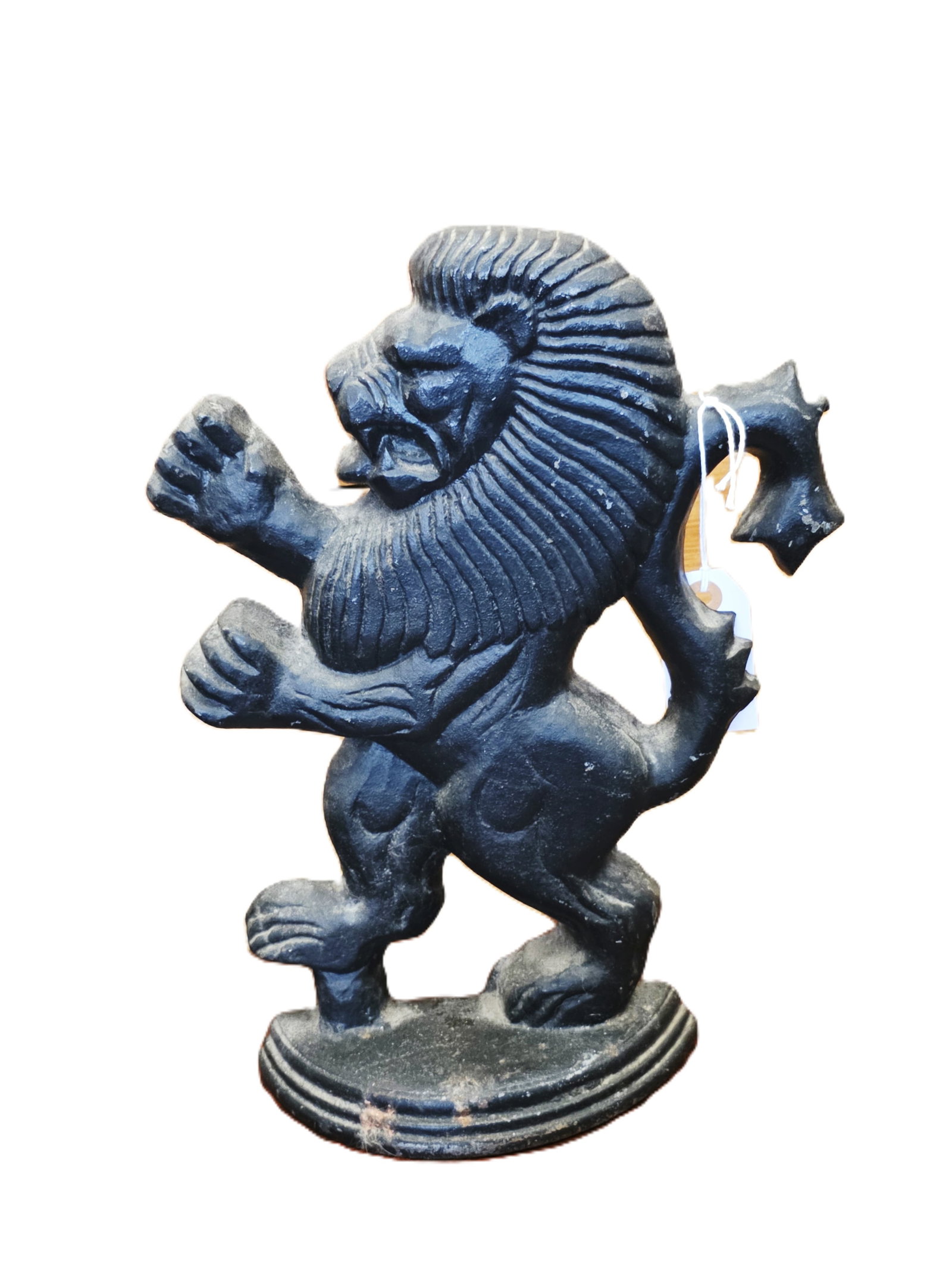 Antique 1880s 13" heavy cast iron rampant Lion Doorstop: This is an antique Lion Rampant doorstop. An English or Irish, cast iron decorative heraldic door keeper, dating to the late Victorian period, circa 1880.Robust and generously sized, with iconic lion 