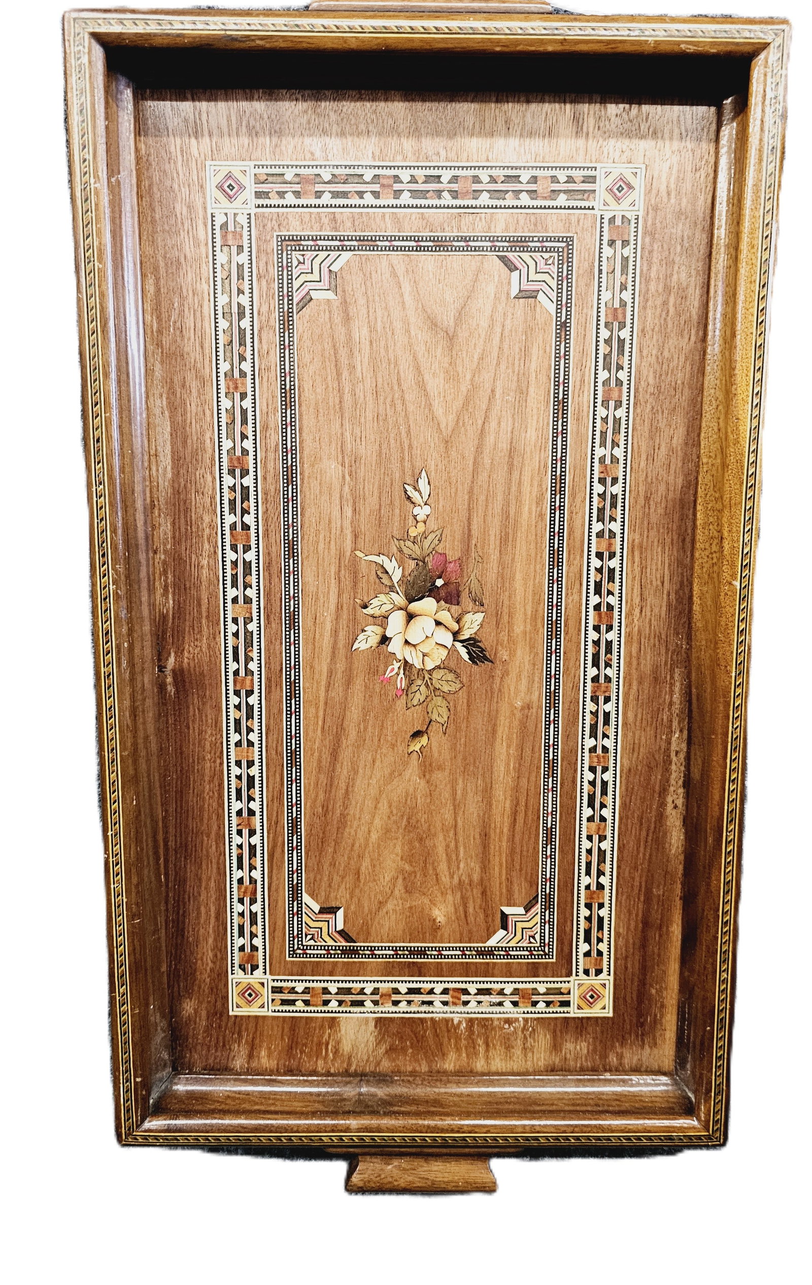 vintage decorative wooden tray featuring intricate marquetry inlay (1 of 9)