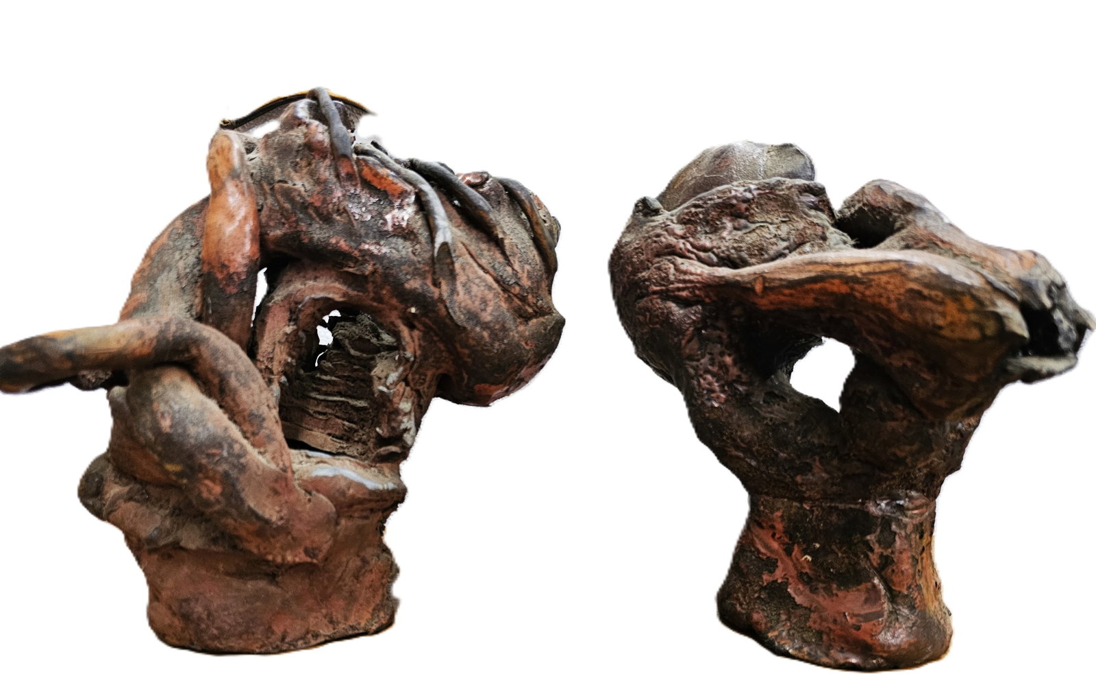 Artist made clay sculptures in a naturalist style: Author is not known, Rhode Island or Cape Cod region, Similar artistic works can be made from petrified wood and are sometimes used for gallery displays