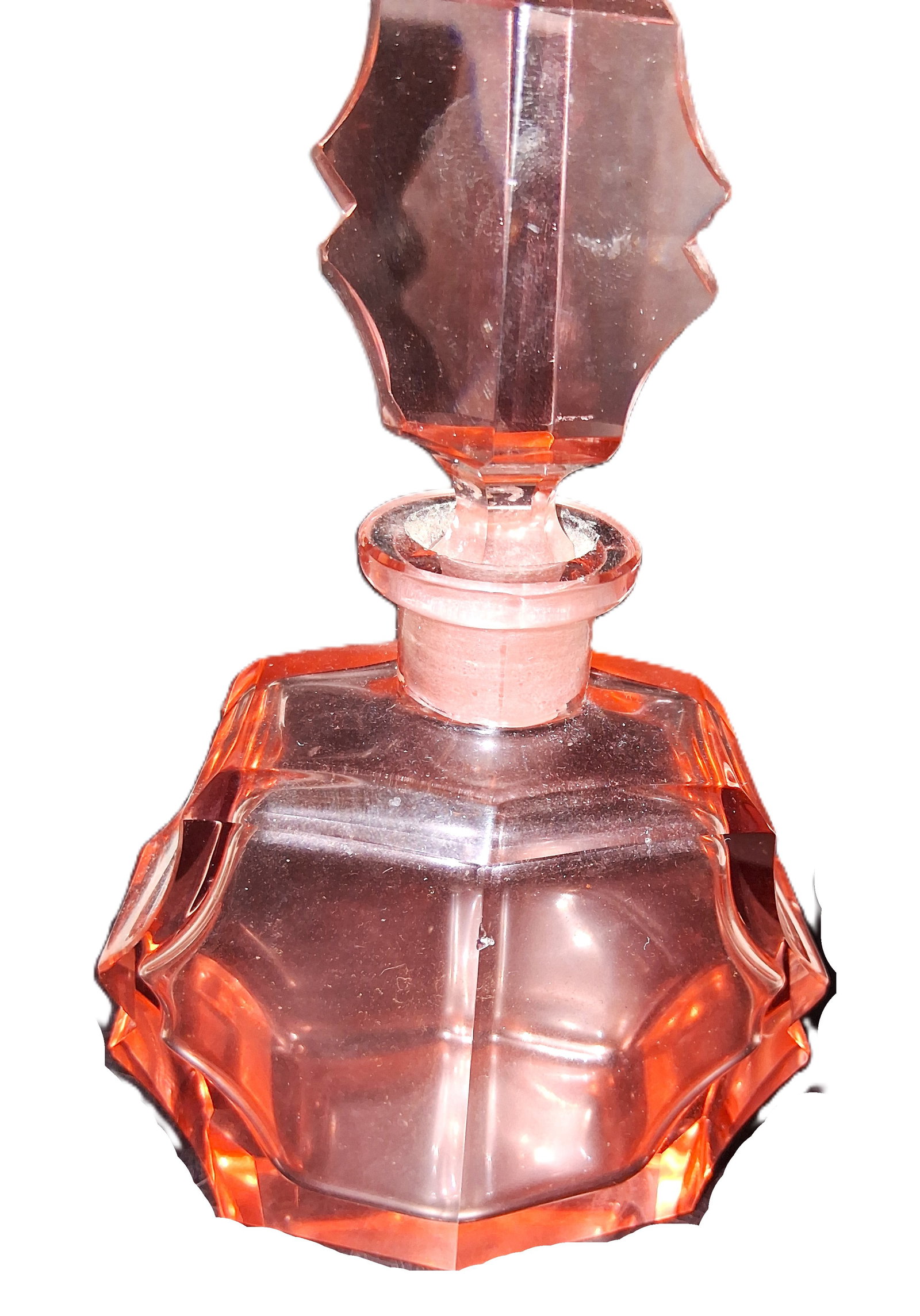 antique Art Deco pink glass perfume bottle from the 1930s (1 of 9)
