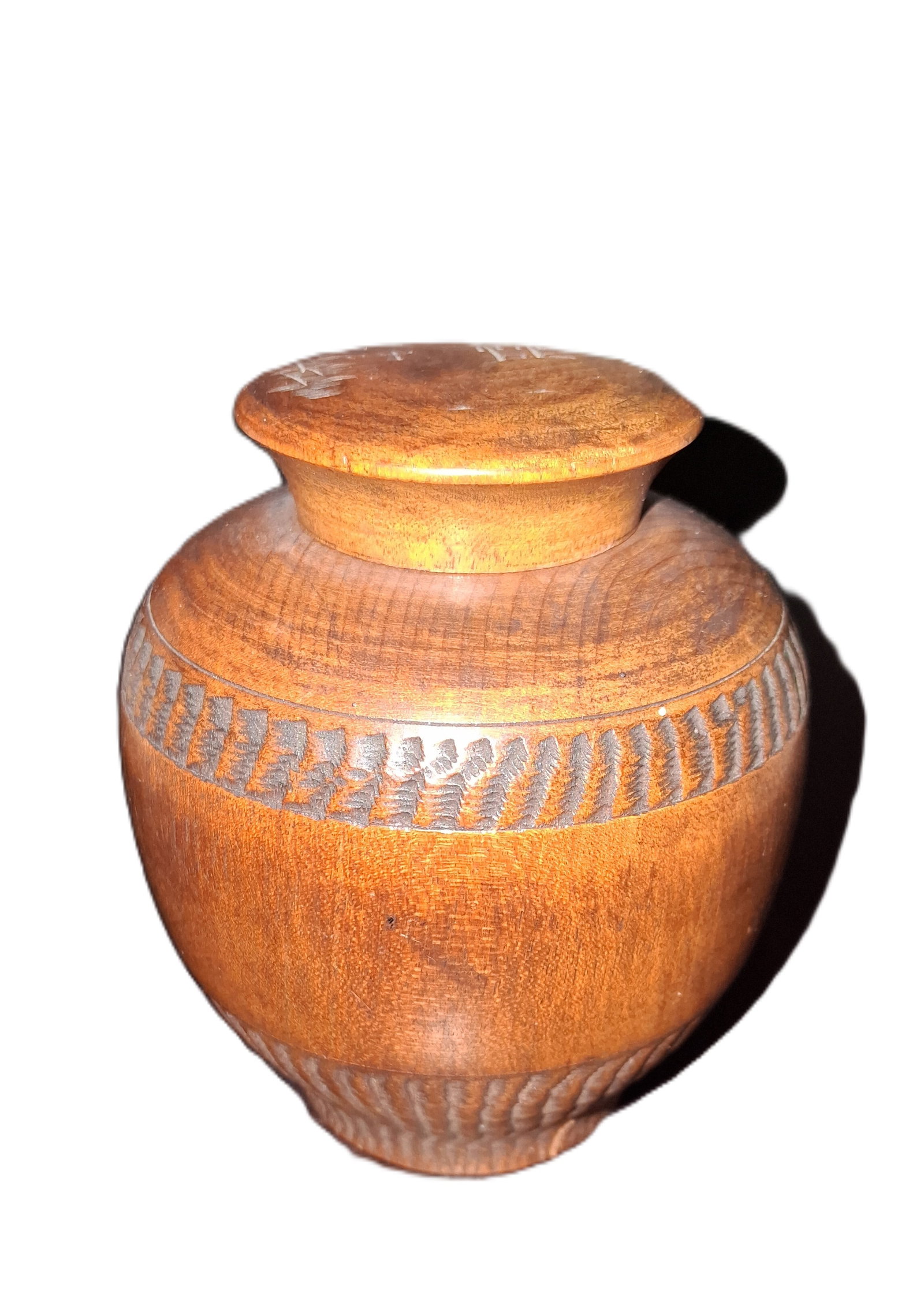 carved turned wood folk art jar with lid (1 of 8)
