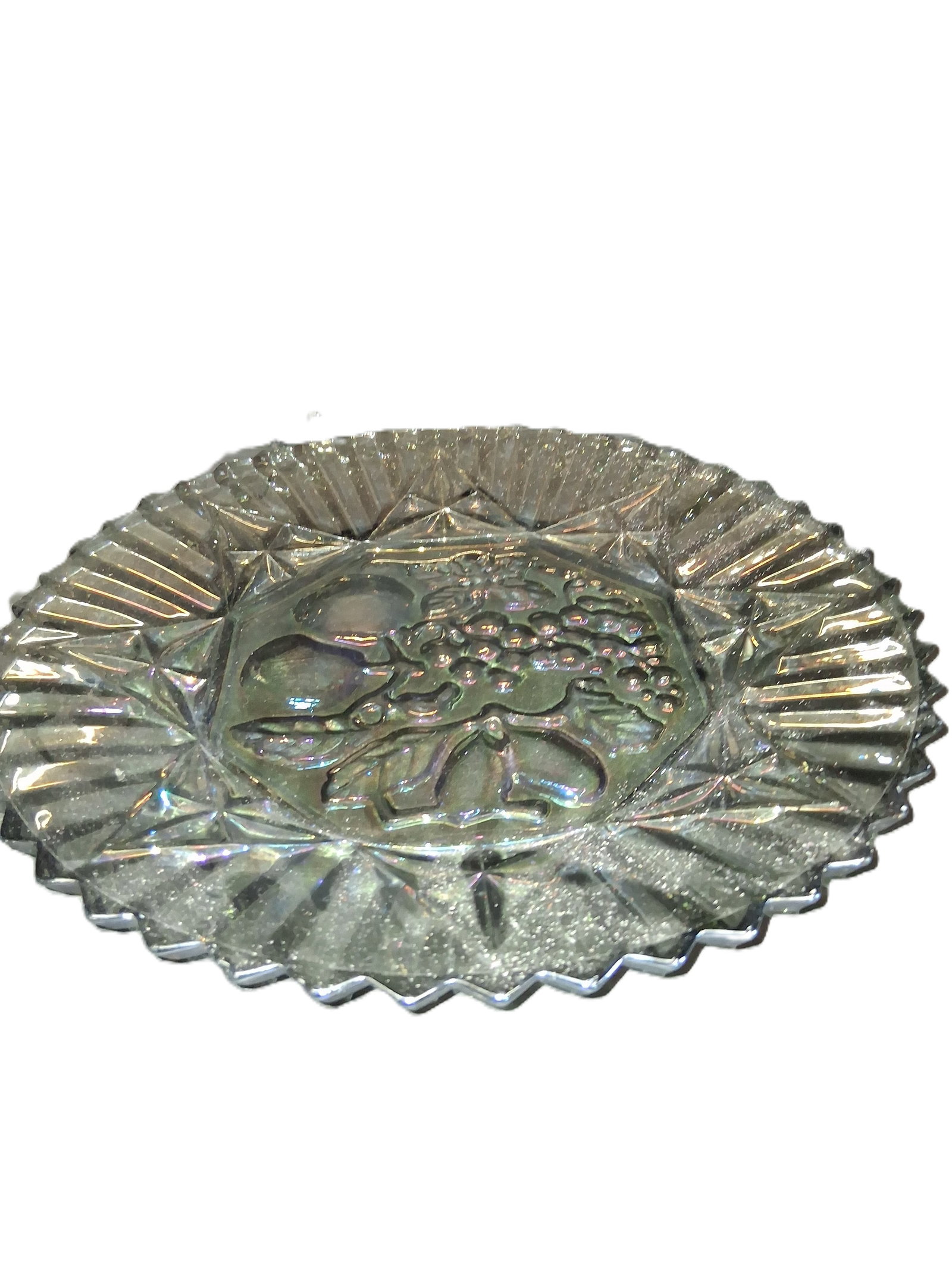 vintage Federal Glass Pioneer pattern iridescent smoked gray carnival glass plate. (1 of 7)