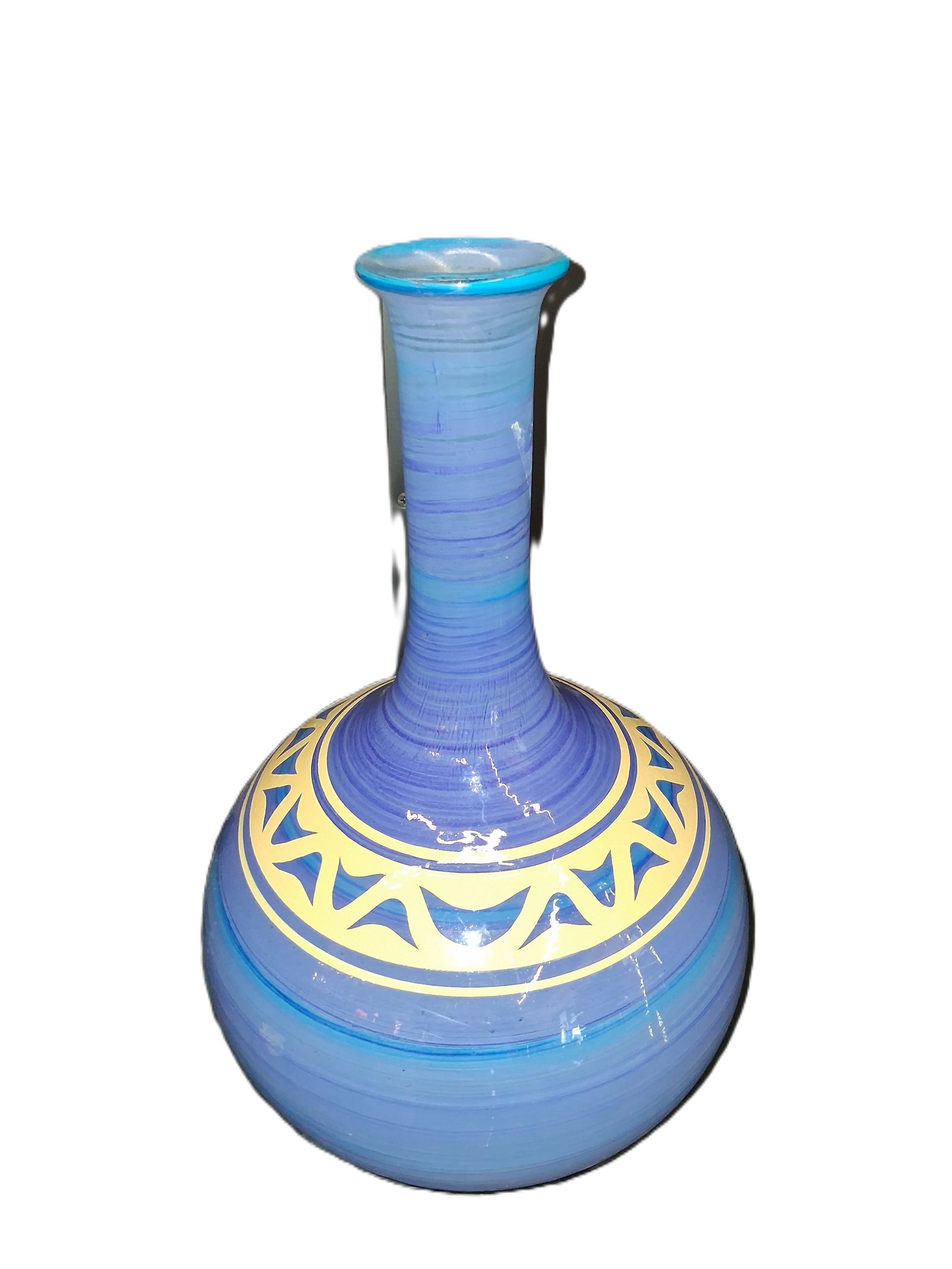 Murano Style blue, purple, and yellow striped cased art glass vase (1 of 8)