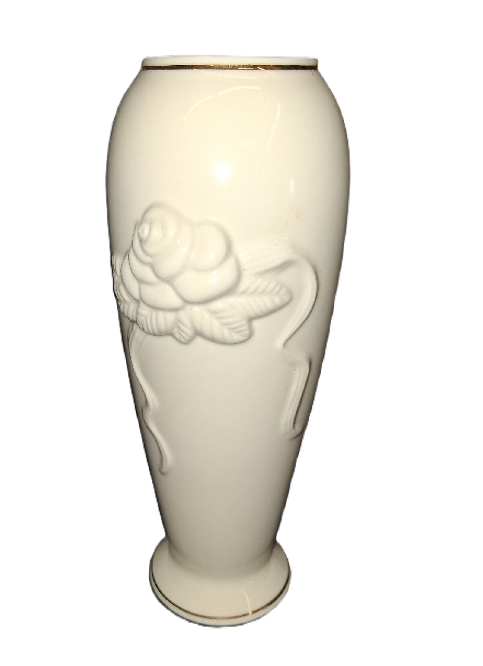Lenox Rosebud Collection porcelain bud vase: Lenox Rosebud Collection porcelain bud vase featuring a sculpted 3D rose and 24K gold trim.