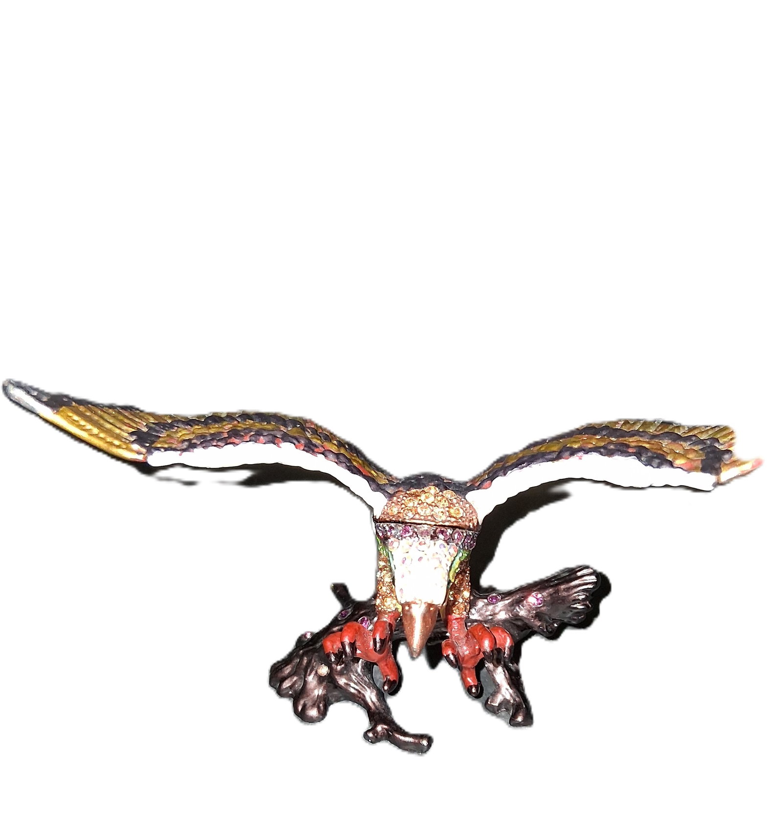 gorgeous Quaobei jeweled trinket box eagle: This is a Quaobei multicolored, jeweled trinket box featuring a bald eagle design.