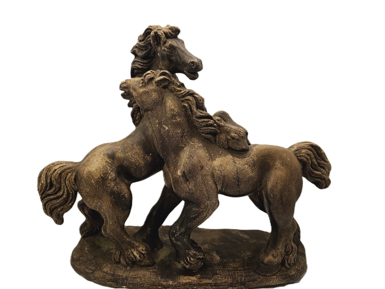 Ceramic exquisite vintage rearing horse statue in a bronze-tone finish. (1 of 10)