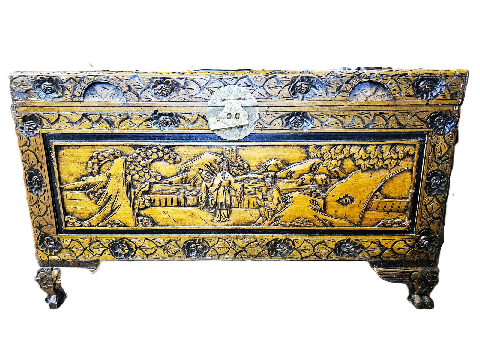 Astonishing Chinese camphor wood blanket chest featuring intricate relief carvings (1 of 11)