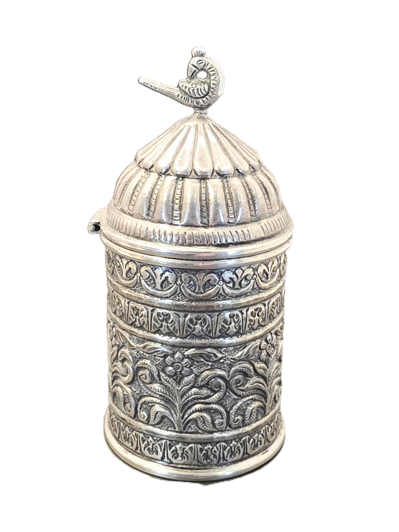 85% Silver Antique Indian Repousse Lidded Jar (1 of 10)