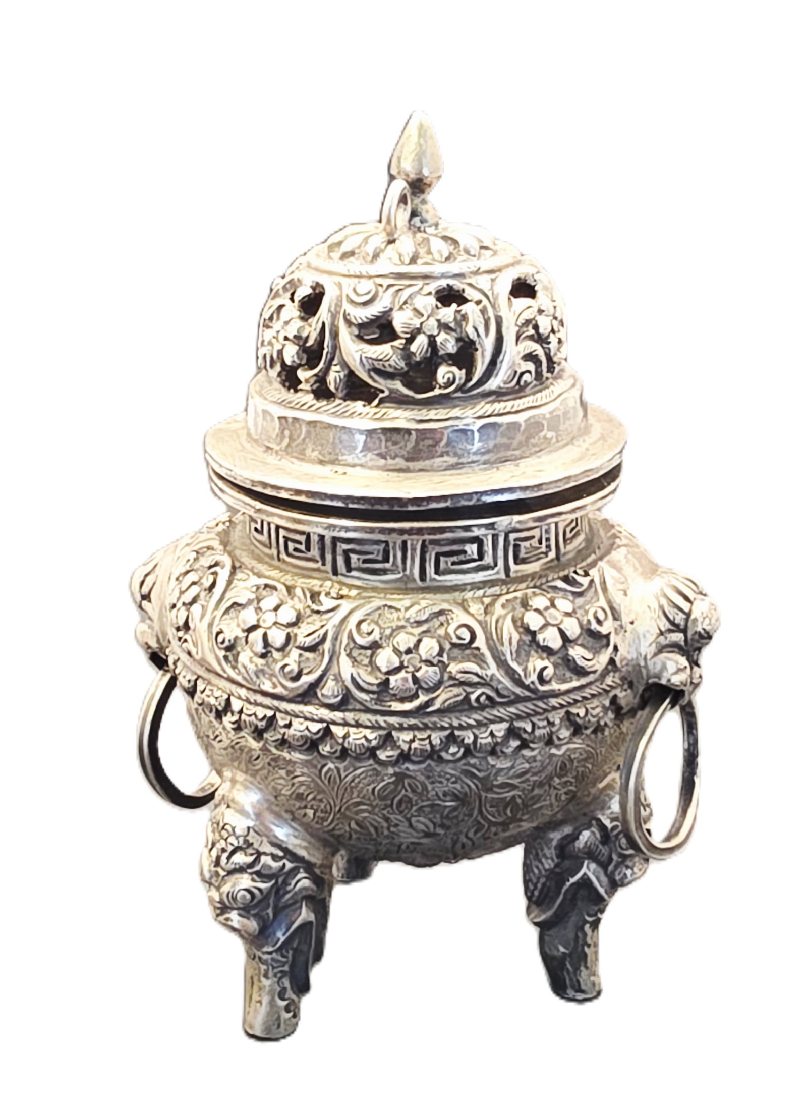 Antique Chinese 85% silver tripod incense burner (1 of 12)