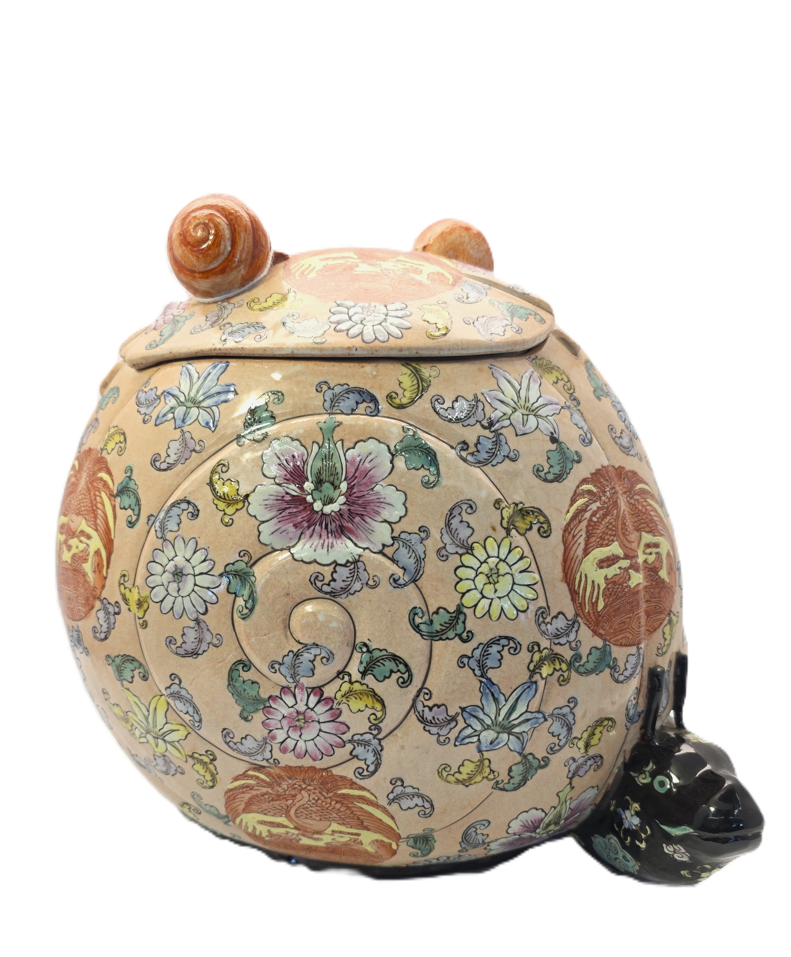 large antique Chinese Lidded Jar shaped like a snail (1 of 14)