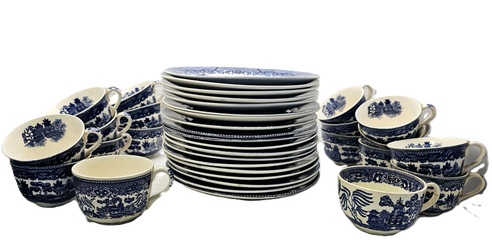 Antique Churchill Blue Willow 9'' Plates And Cups 18 +18 (1 of 10)
