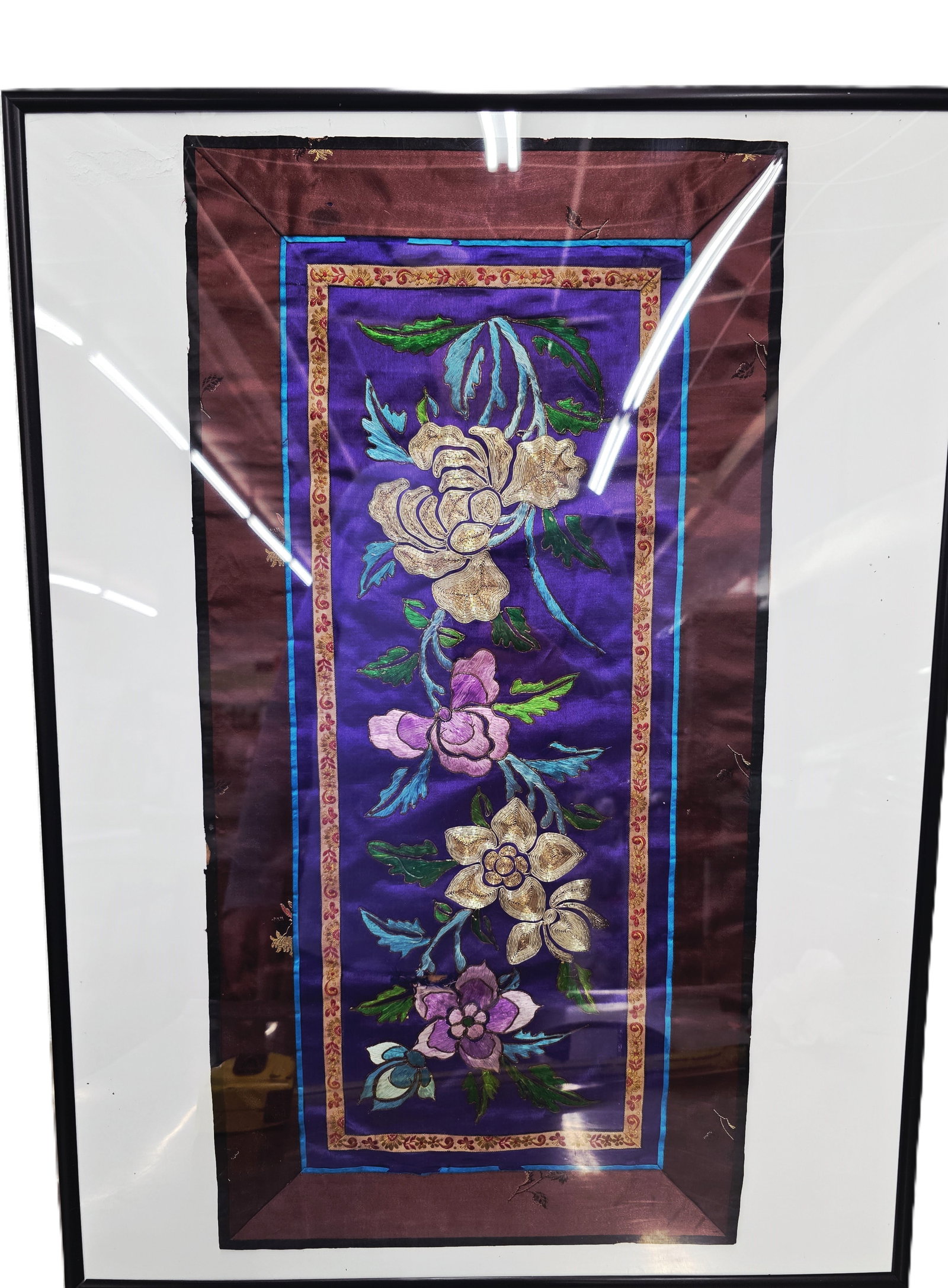 Framed, 19th-century Antique Chinese Silk Tapestry, Likely A Mandarin Sleeve (1 of 9)