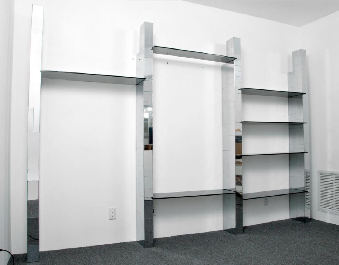 Large Paul Evans CITYSCAPE Shelving Unit: Designer (Artist), Manufacture: Paul Evans; Paul Evans Studio for Directional Markings: no marking(s) apparent Country of Origin, Materials: USA; chrome, glass Additional Information: Shelving unit is