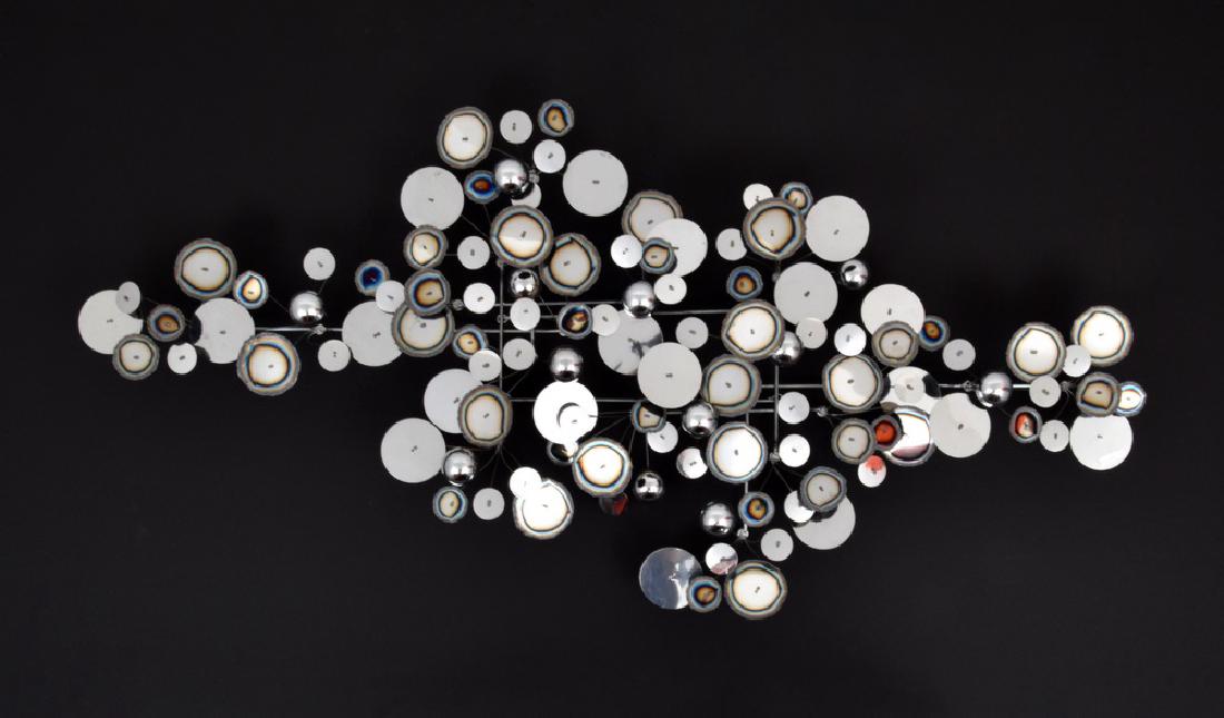 Large Curtis Jere RAINDROPS Wall Sculpture: Designer (Artist), Manufacture: Curtis Jere; Artisan House Markings: signed Country of Origin, Materials: USA; chromed metal Additional Information: No additional information. Dimensions: 31"h, 70"w,