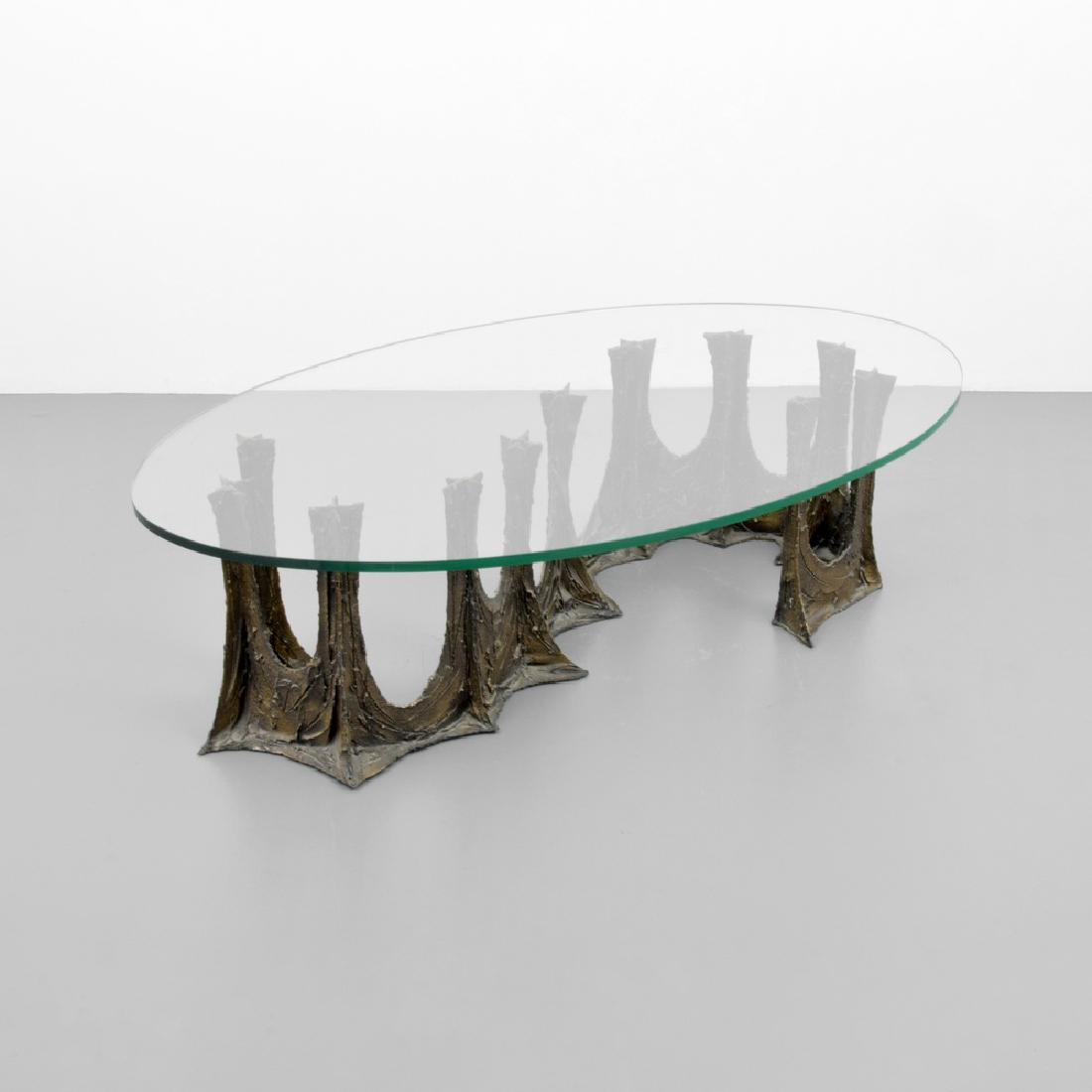 Large & Rare Paul Evans STALAGMITE Coffee Table: Designer (Artist), Manufacture: Paul Evans; Directional Markings: signed Country of Origin, Materials: USA; bronzed resin over steel, glass Additional Information: Reference (similar forms): Paul Evan