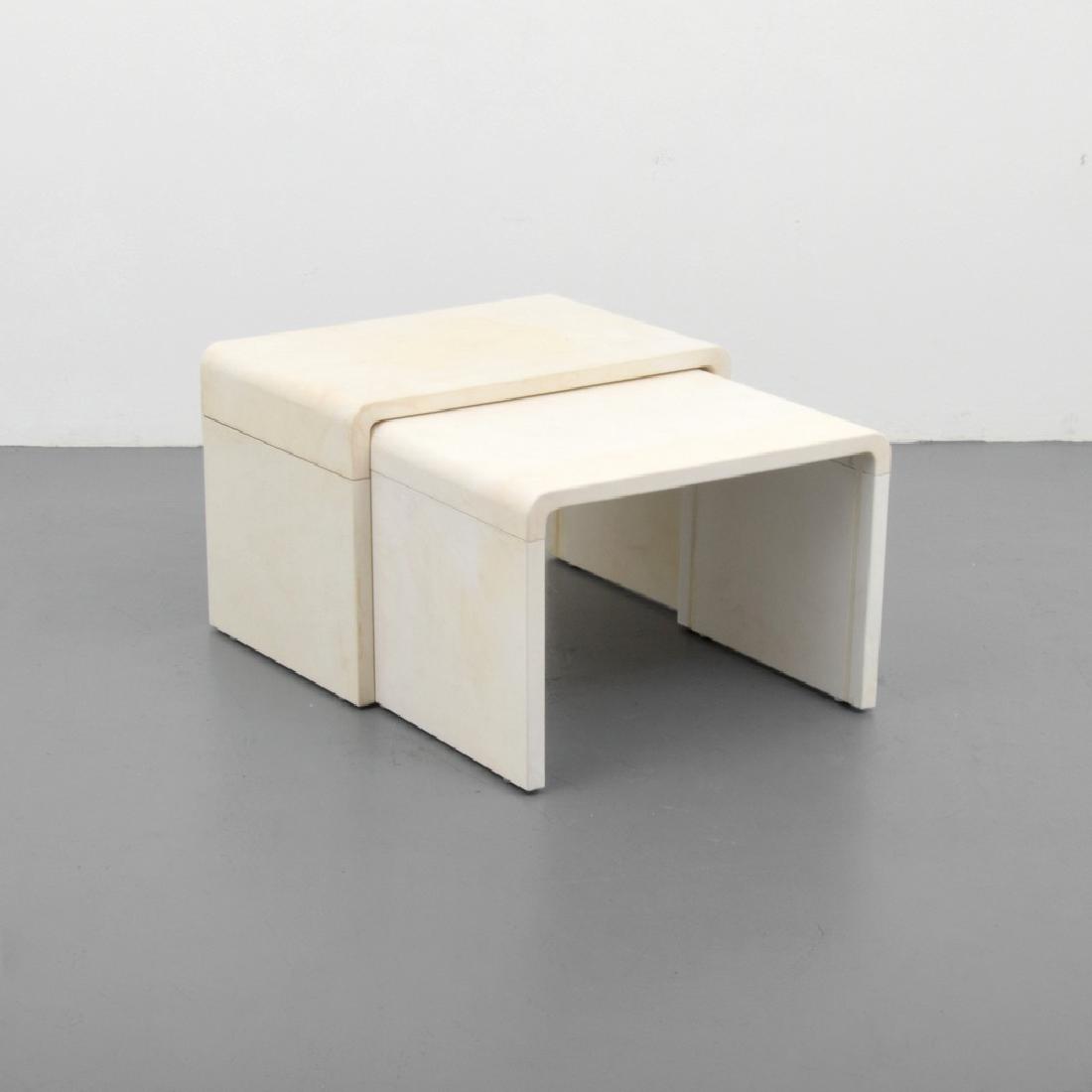 Mattaliano Nesting Tables, Manner of Jean Michel Frank: Designer (Artist), Manufacture: Jean Michel Frank, manner of; Mattaliano Markings: Mattaliano plaque Country of Origin, Materials: USA; vellum Additional Information: No additional information. Dimens