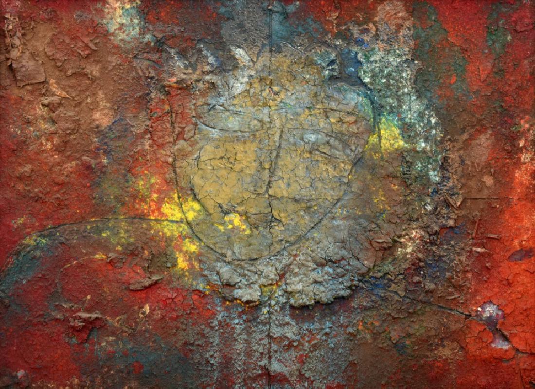 Large Jamali Abstract Painting, Original Work: Designer (Artist), Manufacture: Jamali (20th-21st century) Markings: Jamali Art & Peace, Inc. label Country of Origin, Materials: American; fresco tempera Additional Information: No additional informa