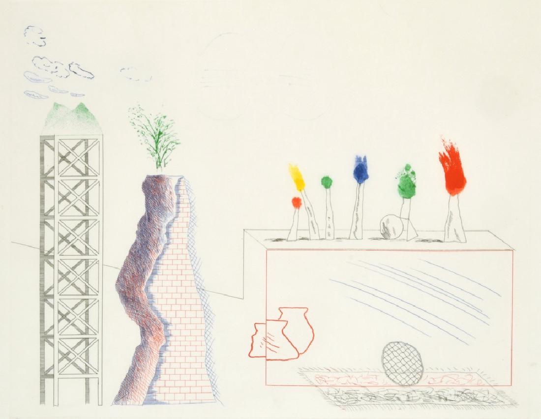 David Hockney Lithograph, Limited Edition: Designer (Artist), Manufacture: David Hockney (b. 1937) Markings: signed; ed. 7/200 Country of Origin, Materials: American; paper Additional Information: Work is titled A TUNE. Gallery label to revers