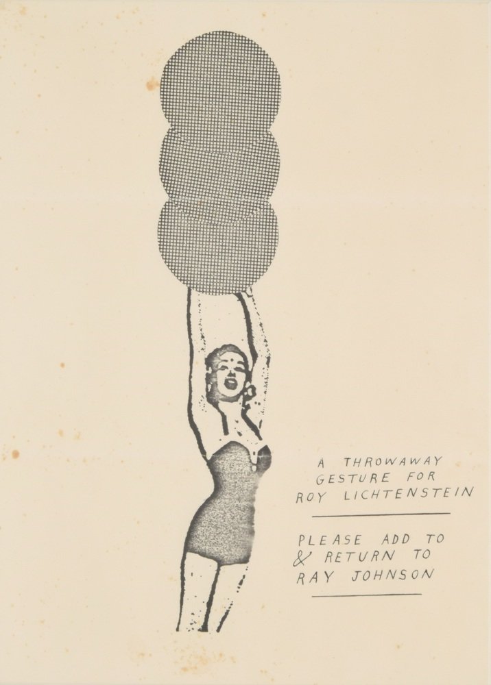 Ray Johnson THROWAWAY GESTURE Mail Art Xerox: Designer (Artist), Manufacture: Ray (Edward) Johnson (1927-1995) Markings: no marking(s) apparent Country of Origin, Materials: American; Xerox copy on paper Additional Information: Text reads: A thro