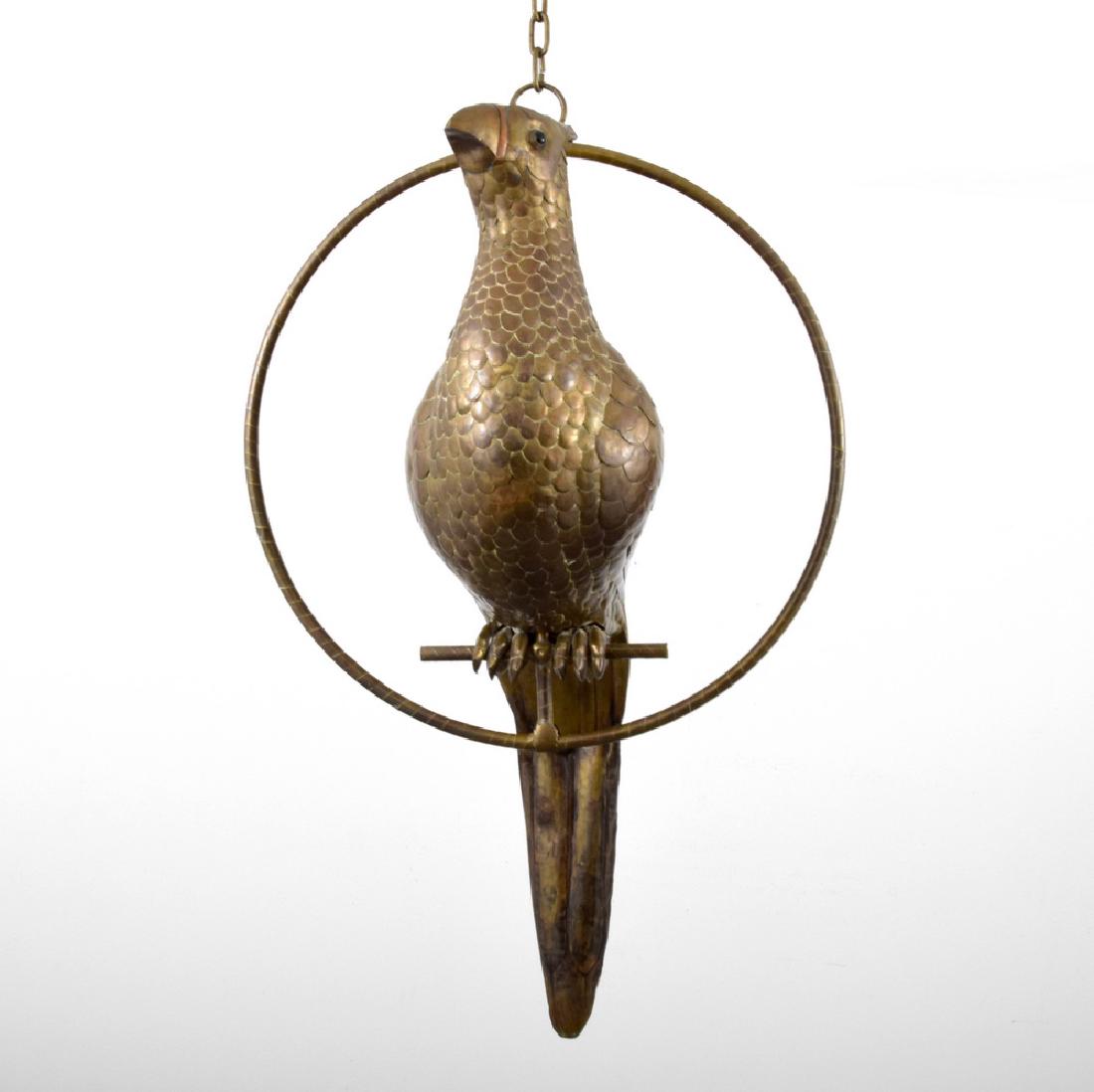 Large Hanging Parrot Attributed to Sergio Bustamante: Designer (Artist), Manufacture: Sergio Bustamante, attributed Markings: no marking(s) apparent Country of Origin, Materials: Mexico; brass, glass or stone eye Additional Information: No additional inf