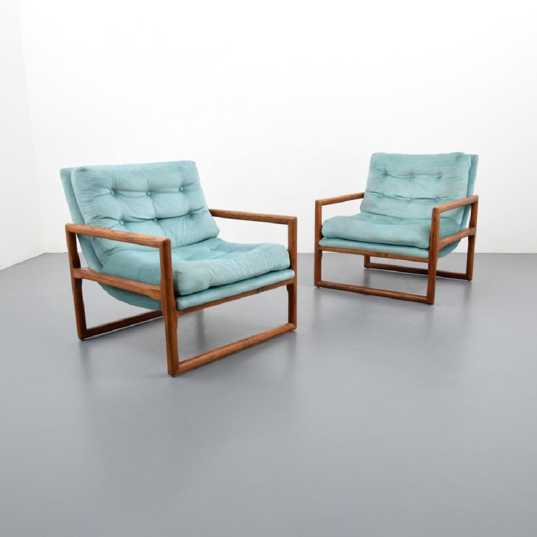 Pair of Milo Baughman Lounge Chairs: Designer (Artist), Manufacture: Milo Baughman; Thayer Coggin Markings: no marking(s) apparent Country of Origin, Materials: USA; wood, upholstery Additional Information: No additional information. Dim