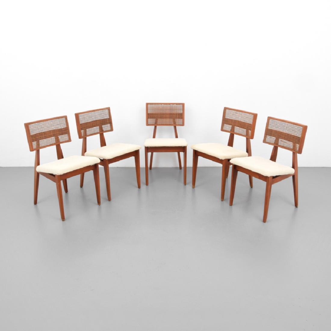 George Nelson Dining Chairs, Set of 5: Designer (Artist), Manufacture: George Nelson; Herman Miller Markings: no marking(s) apparent Country of Origin, Materials: USA; wood, upholstery, cane Additional Information: Chairs are model #4669.